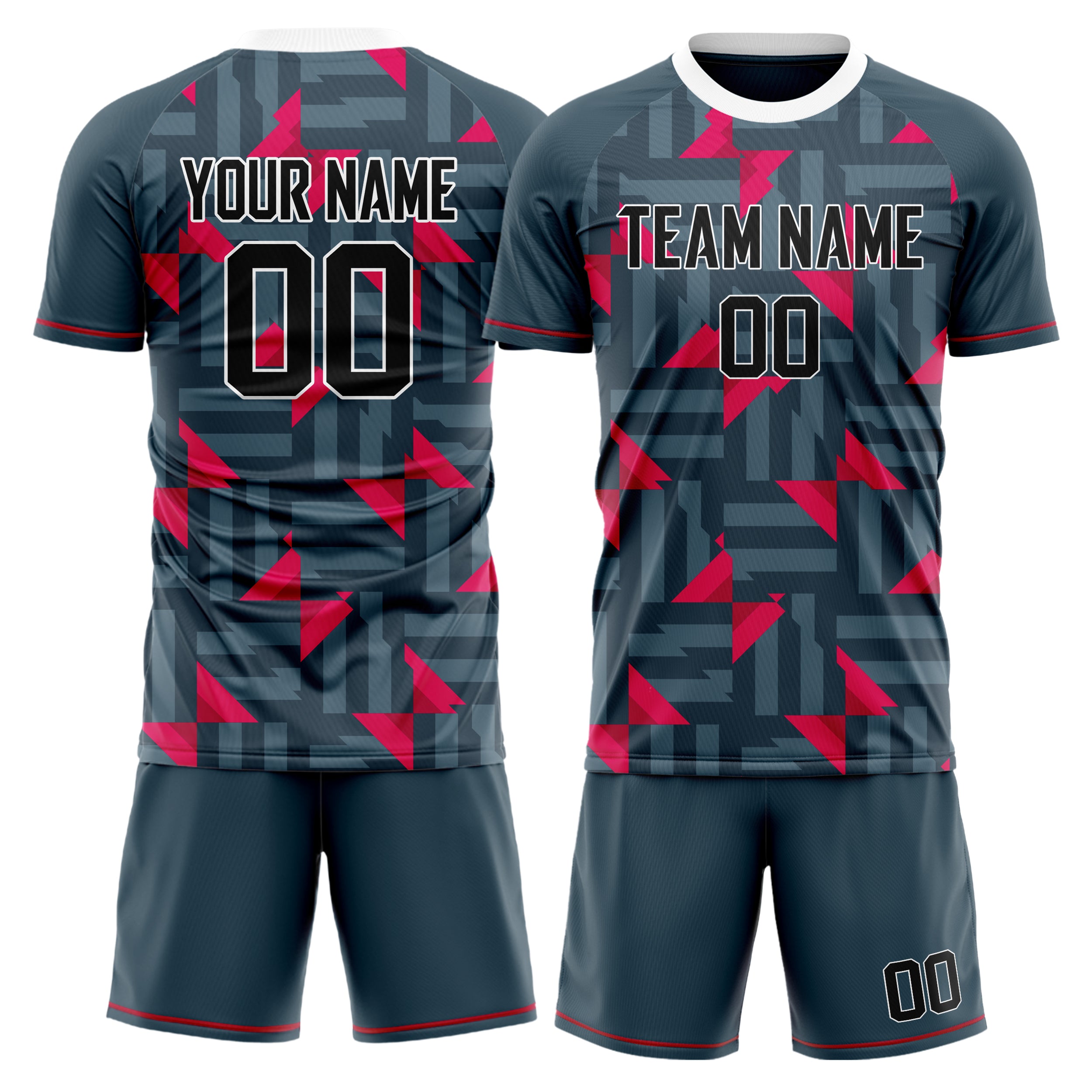 Custom Gray Red GeometricalPattern Soccer Jersey