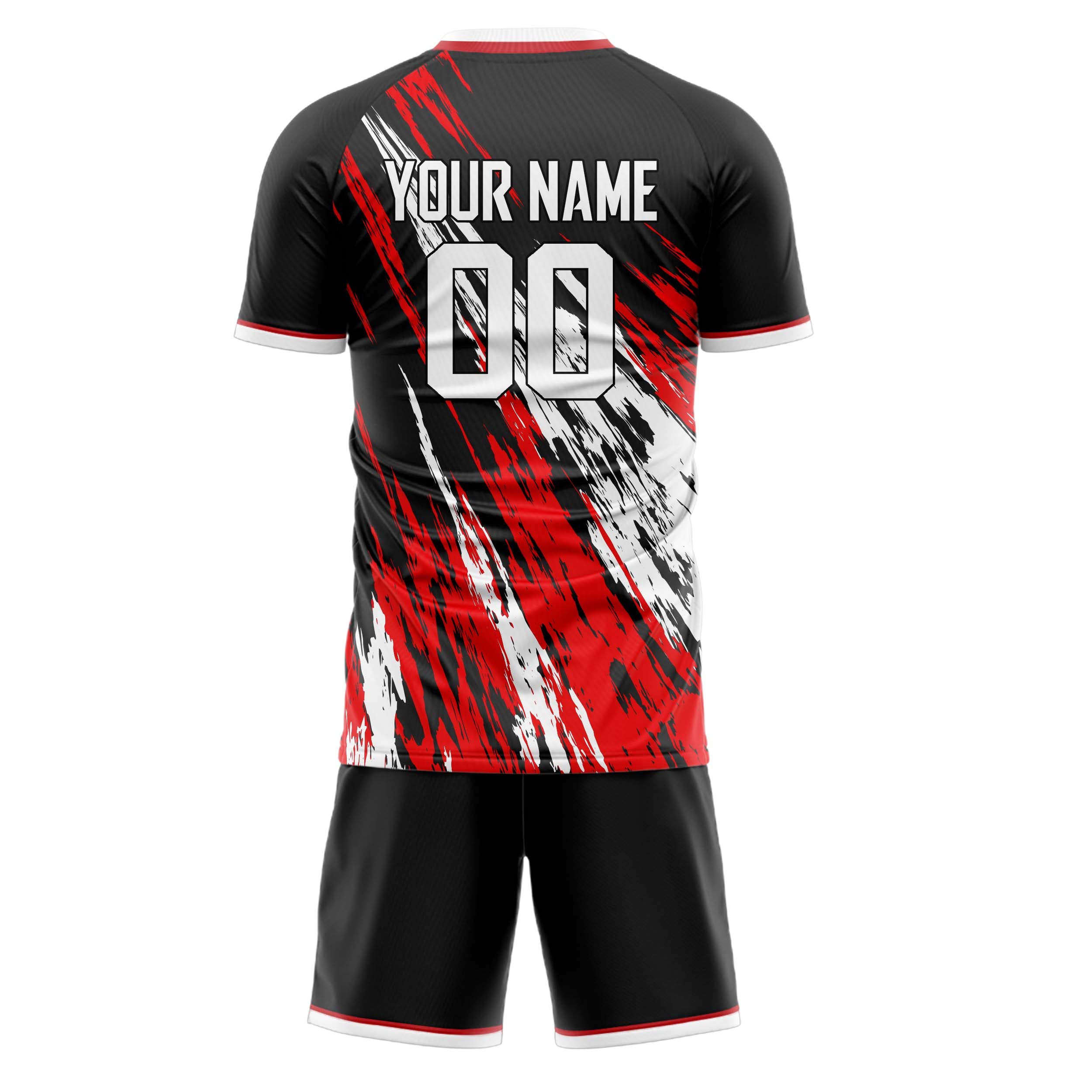Custom Black Red GeometricalPattern Soccer Jersey