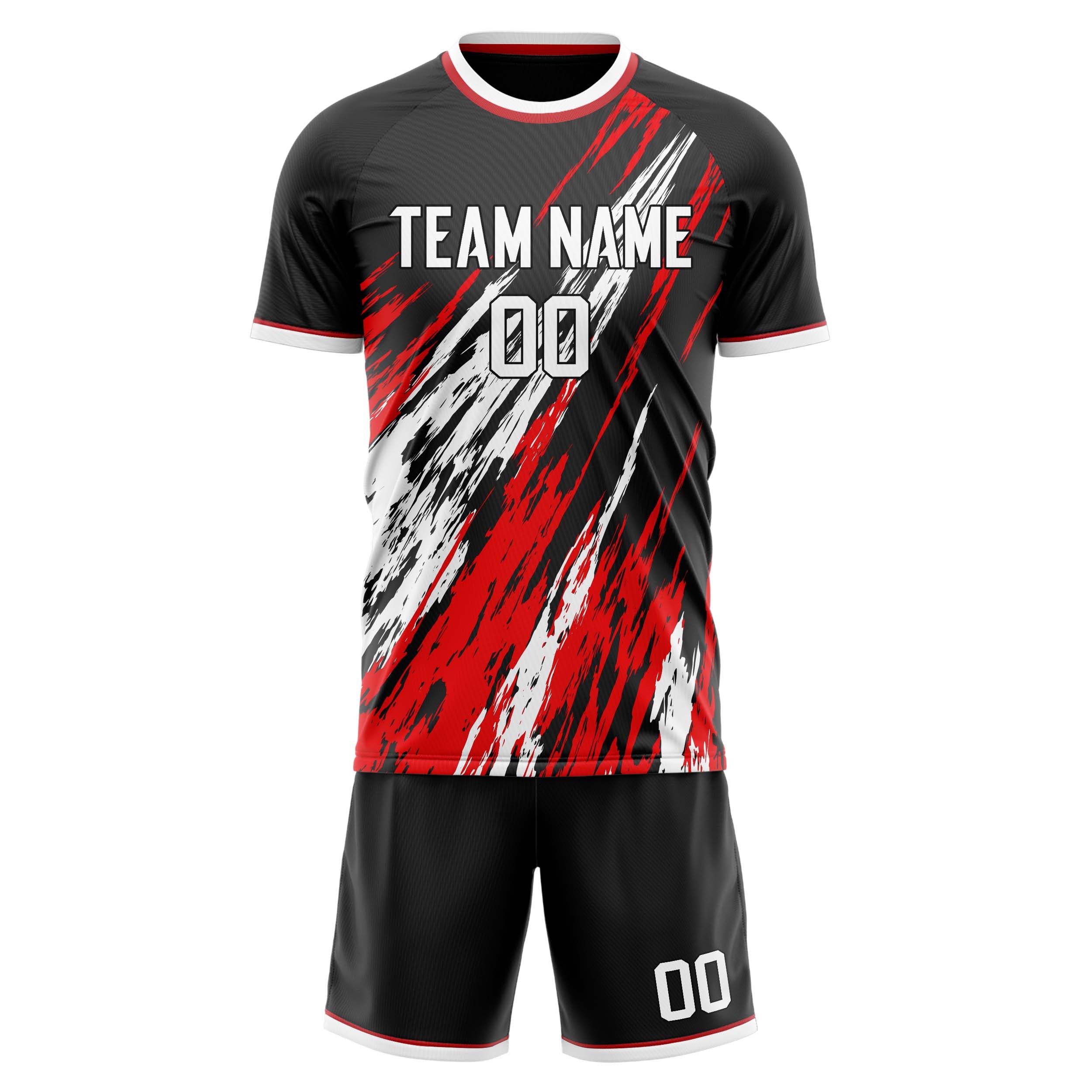 Custom Black Red GeometricalPattern Soccer Jersey