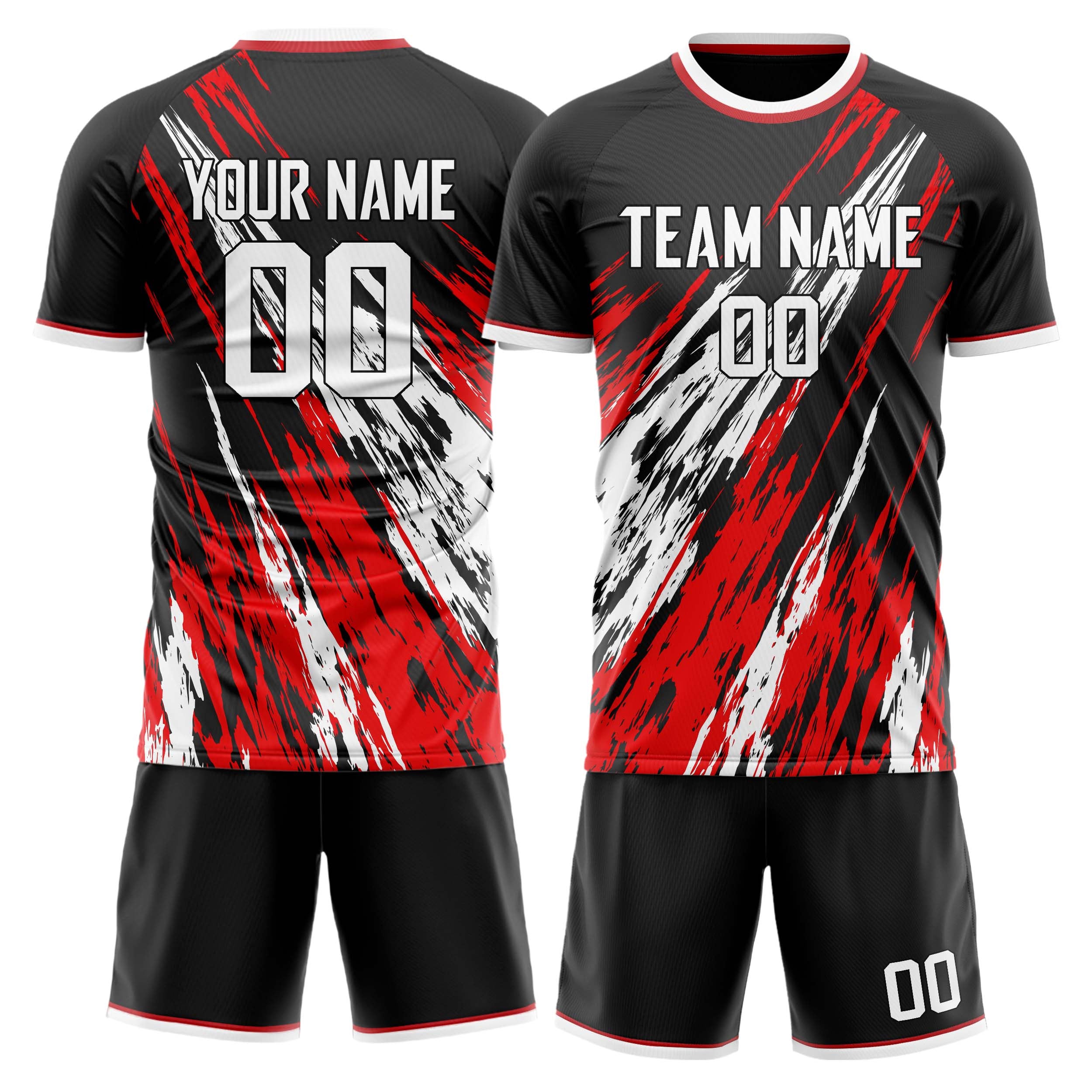 Custom Black Red GeometricalPattern Soccer Jersey