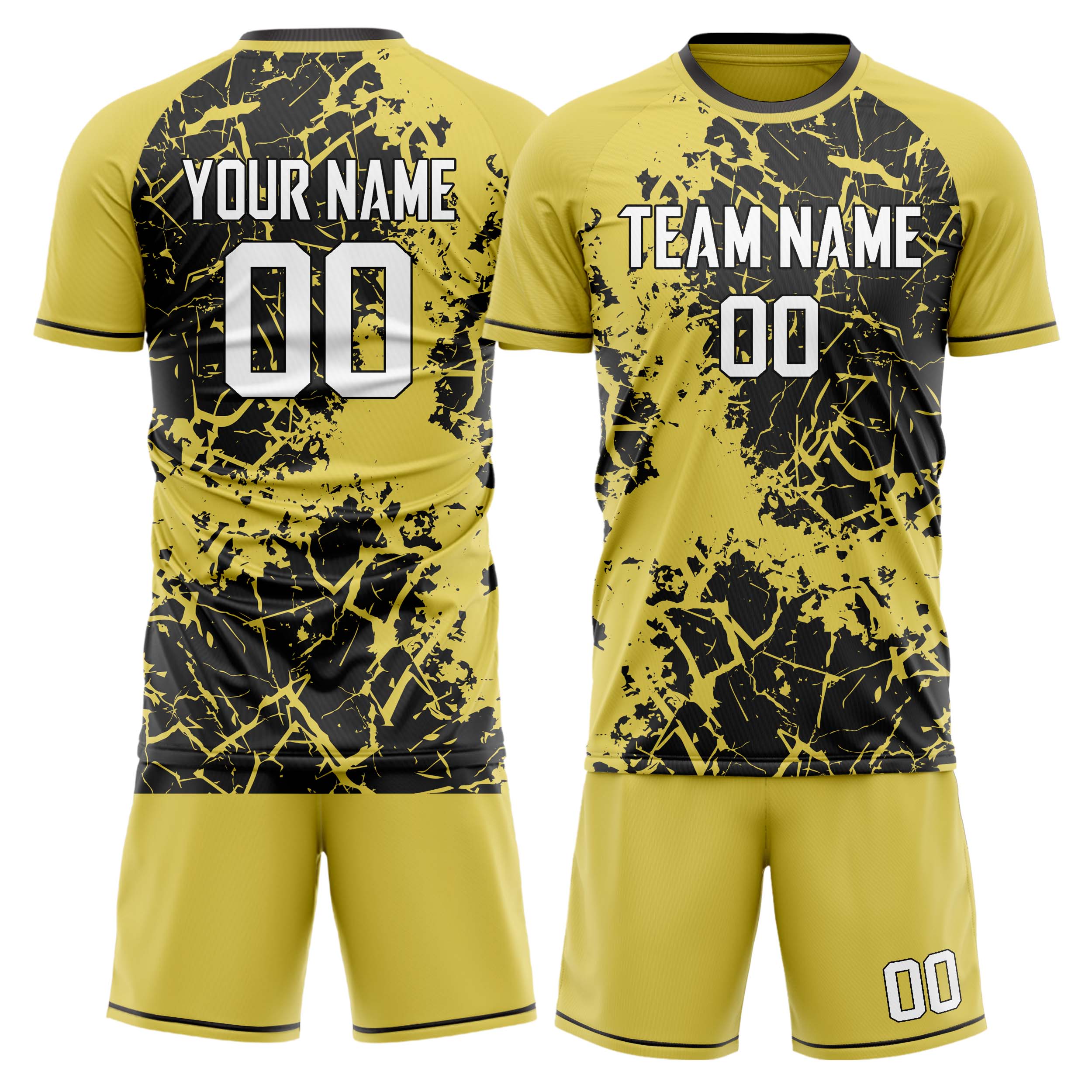 Custom Yellow Black GeometricalPattern Soccer Jersey