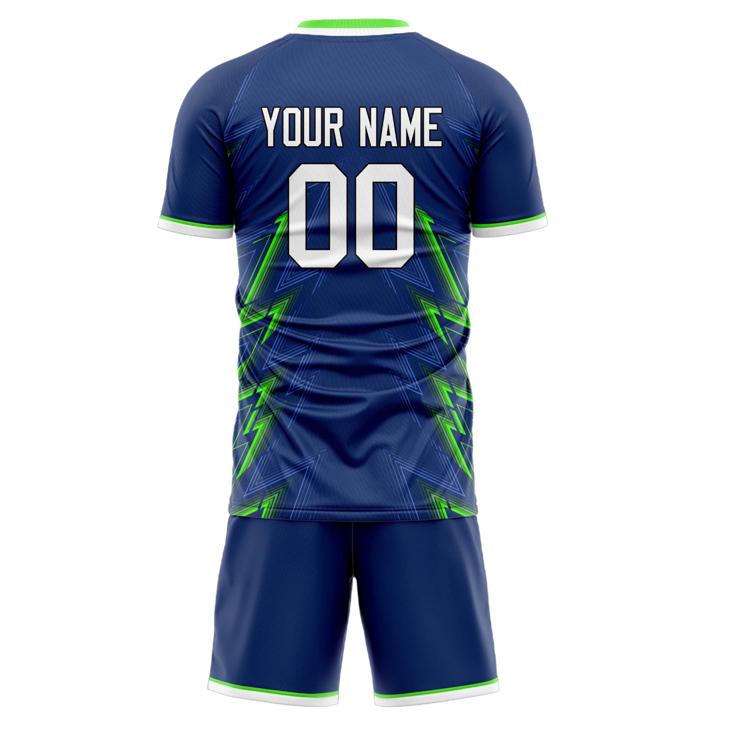 Custom Navy Neon Green GeometricalPattern Soccer Jersey
