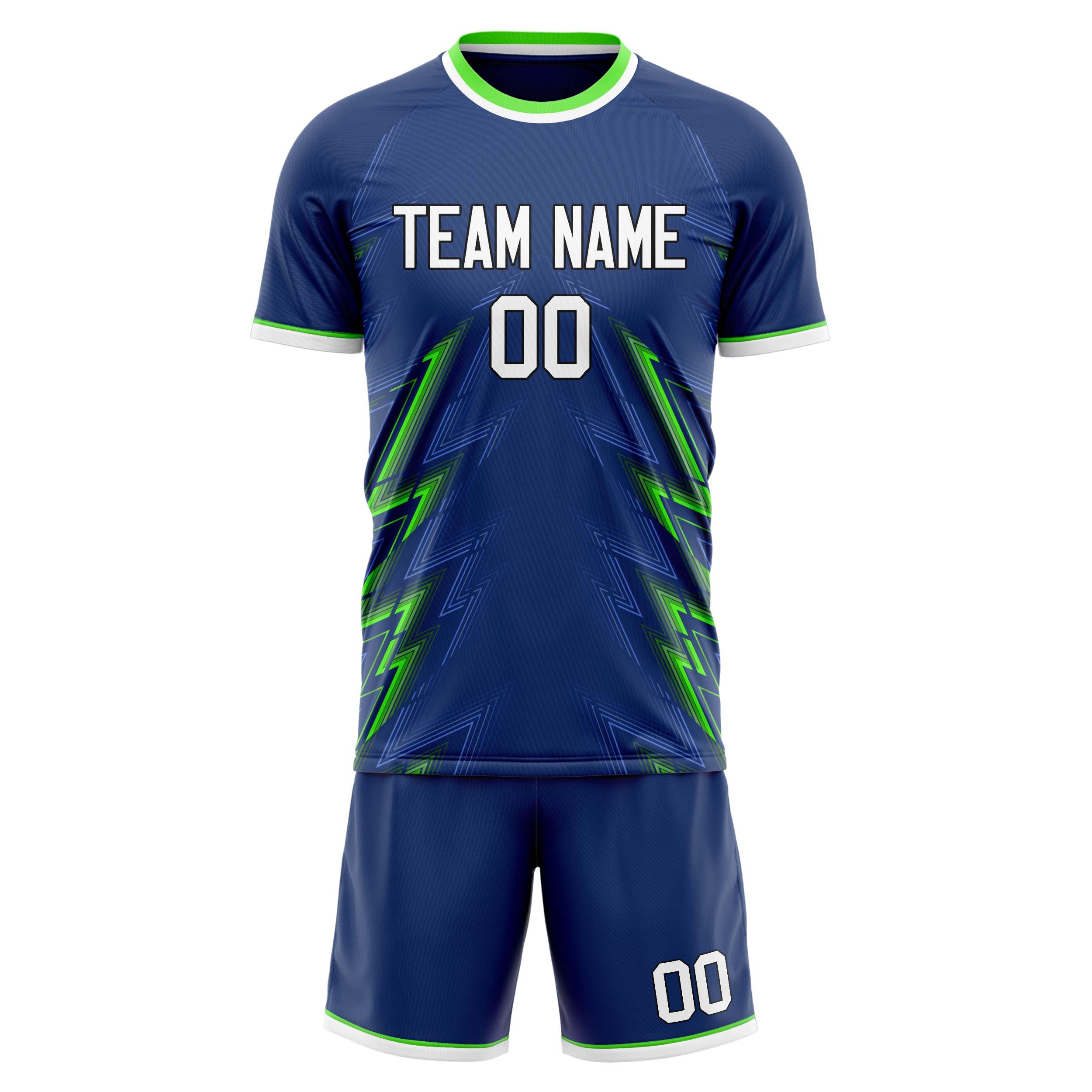 Custom Navy Neon Green GeometricalPattern Soccer Jersey
