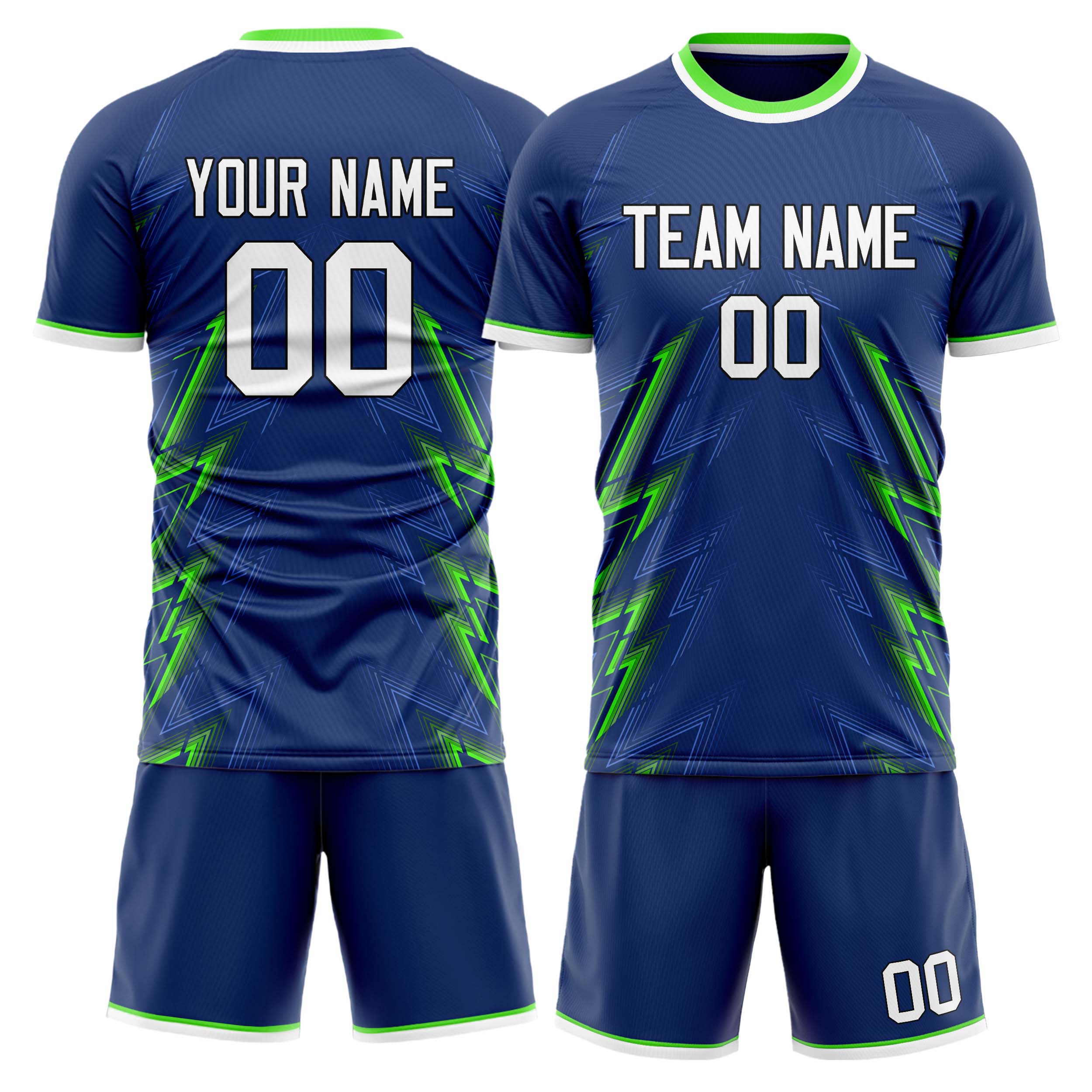 Custom Navy Neon Green GeometricalPattern Soccer Jersey