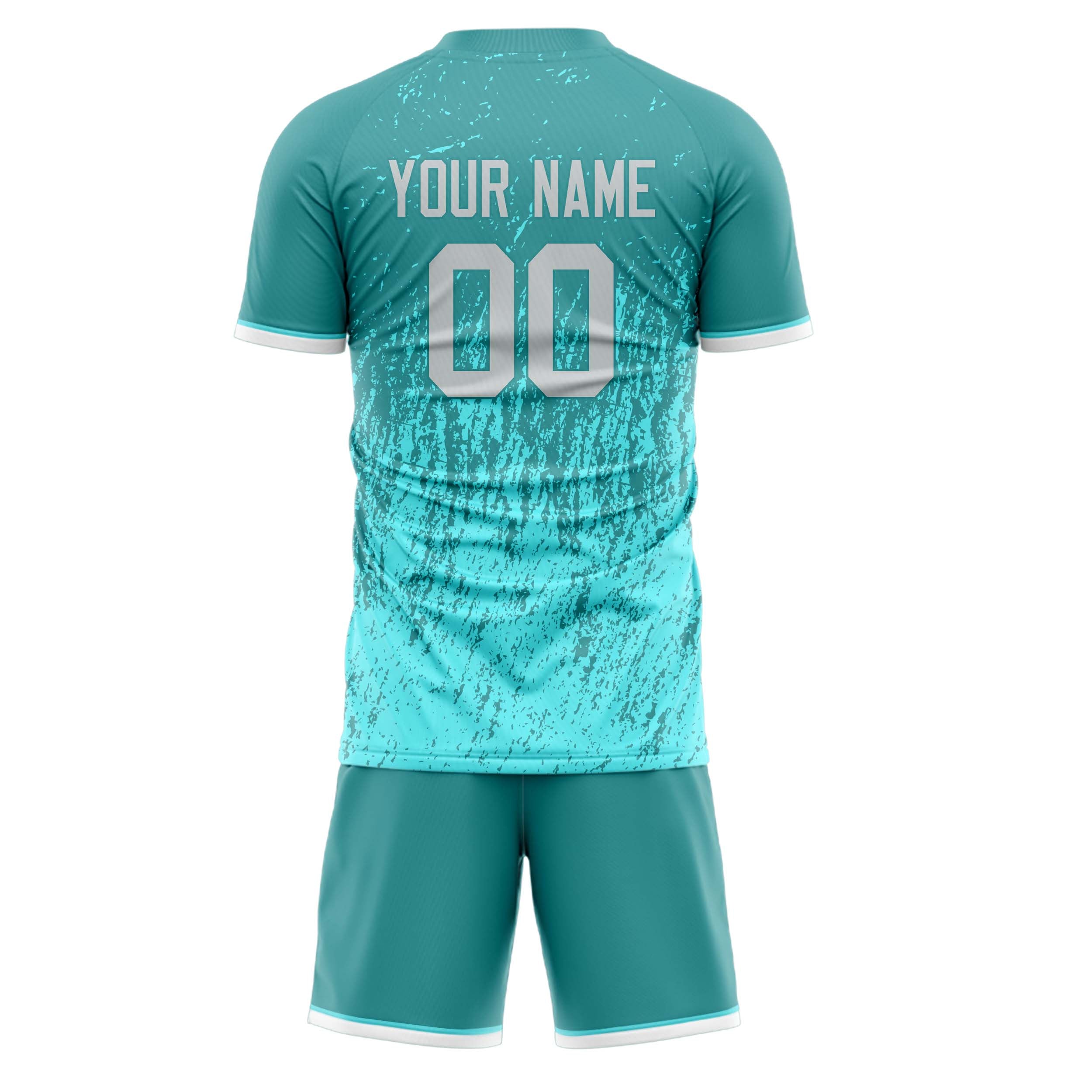 Custom Teal Light Teal GeometricalPattern Soccer Jersey