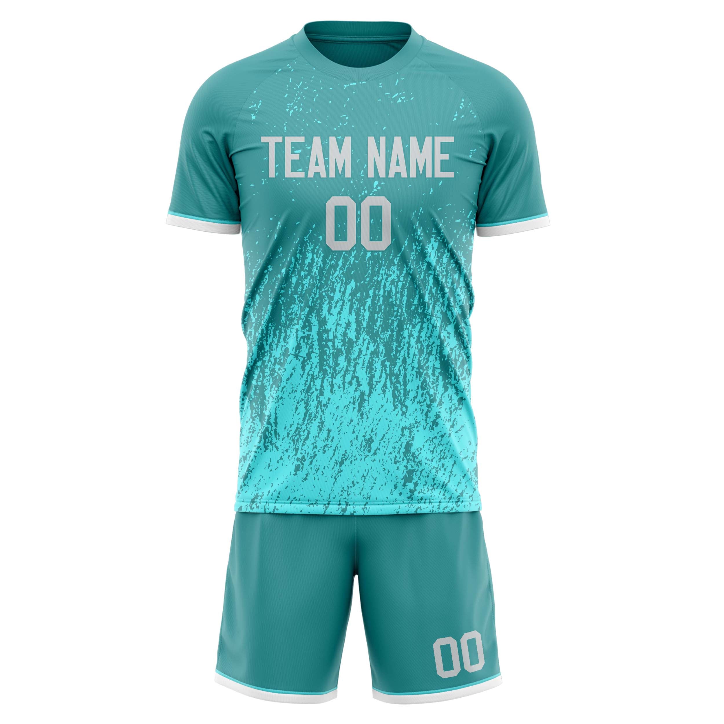 Custom Teal Light Teal GeometricalPattern Soccer Jersey