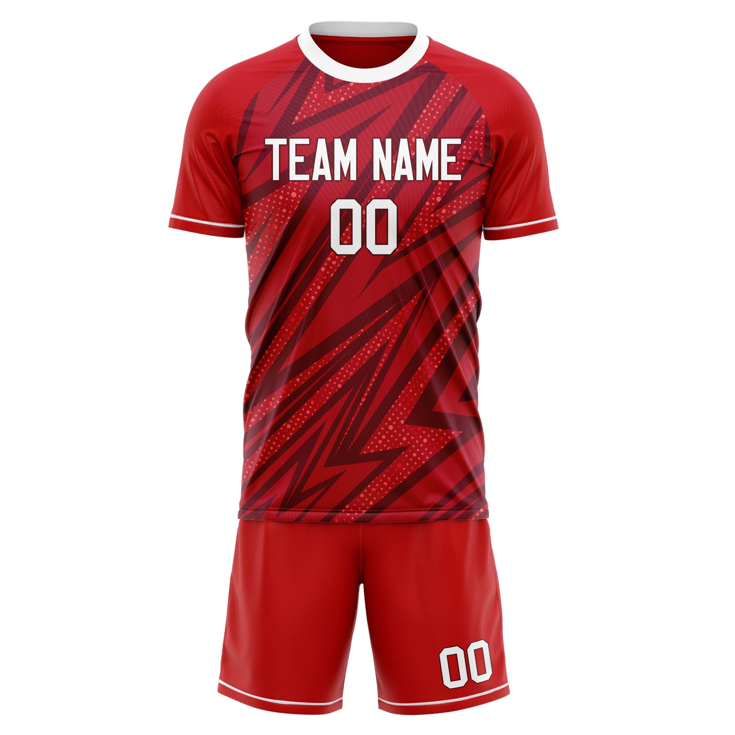 Custom Red White GeometricalPattern Soccer Jersey