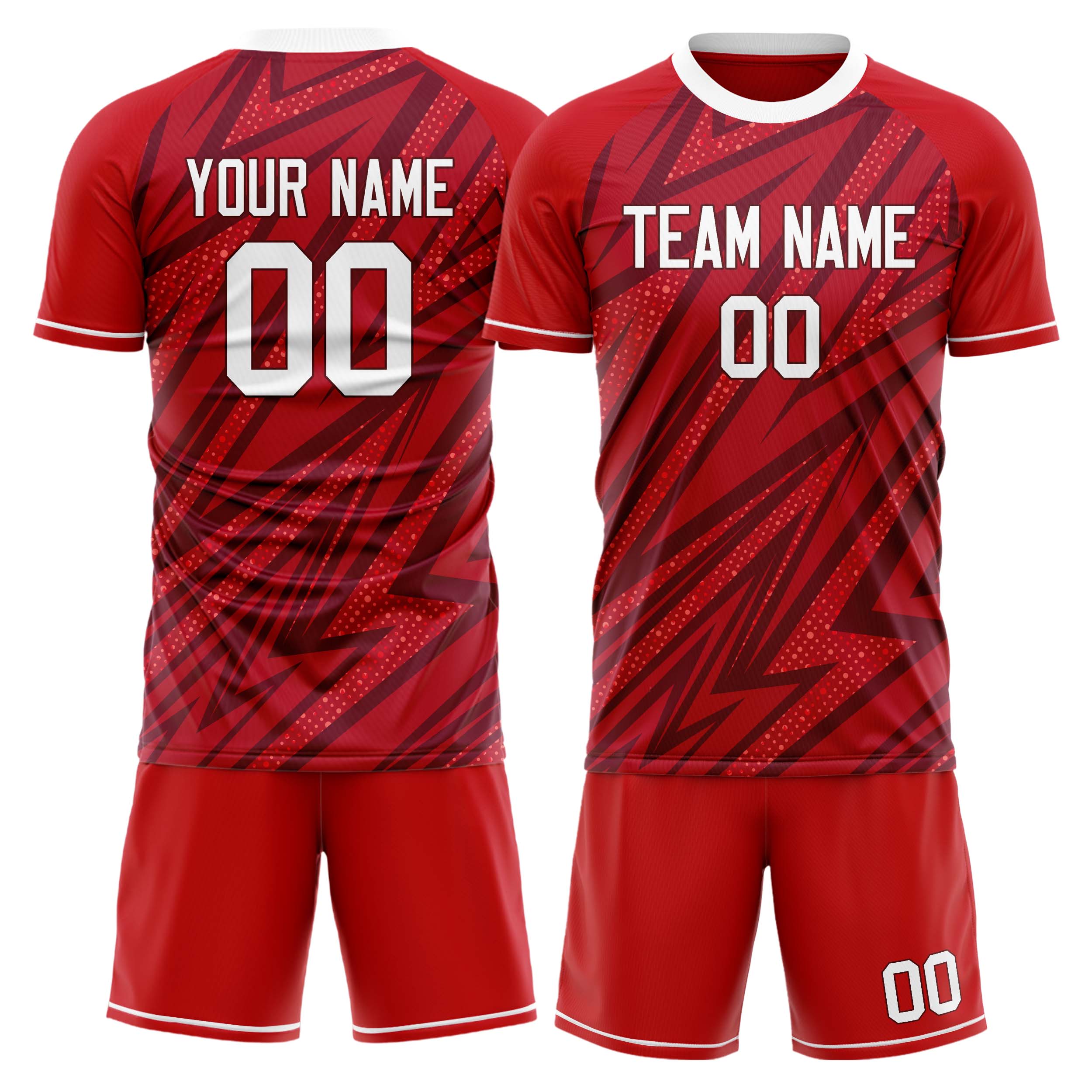 Custom Red White GeometricalPattern Soccer Jersey
