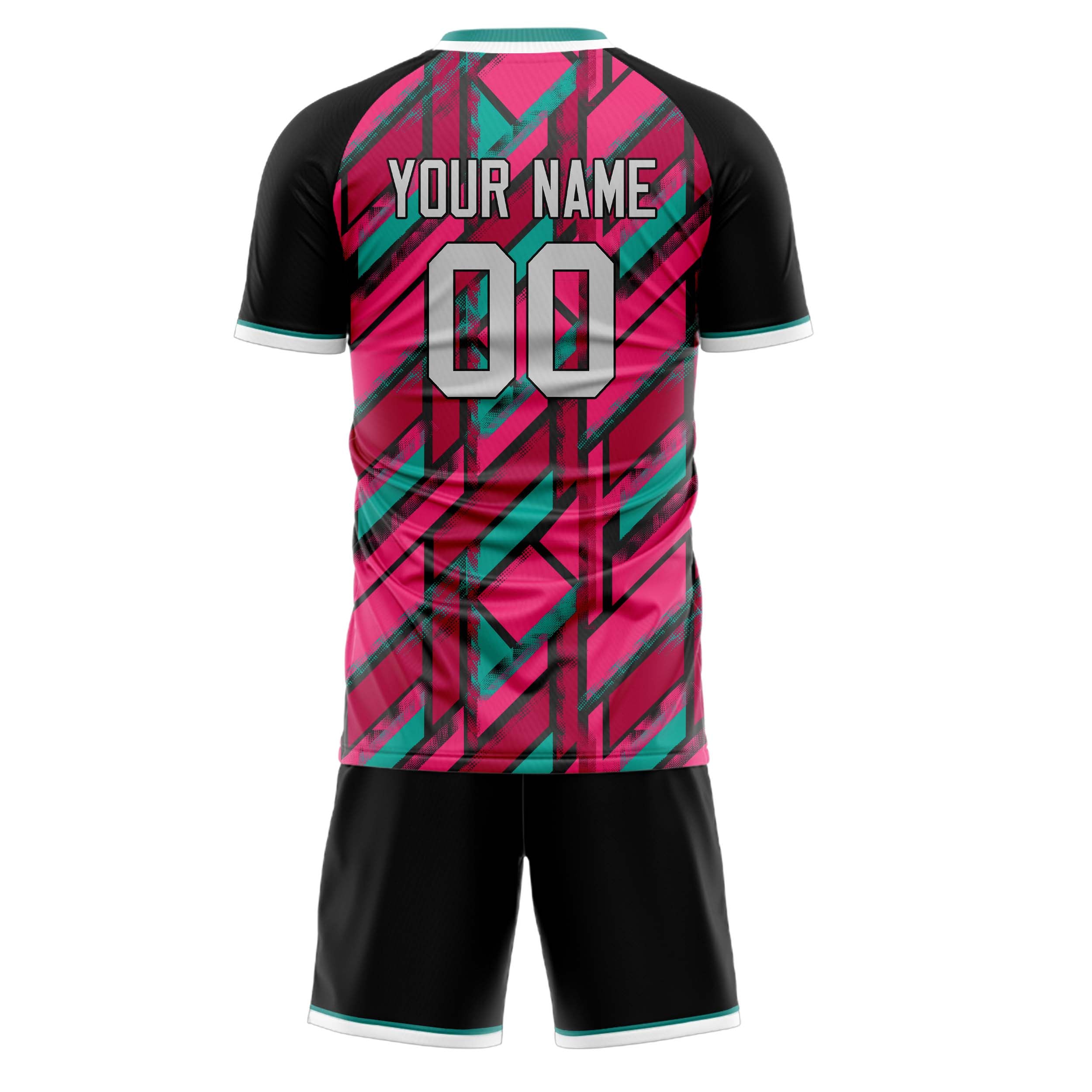 Custom Pink Black GeometricalPattern Soccer Jersey