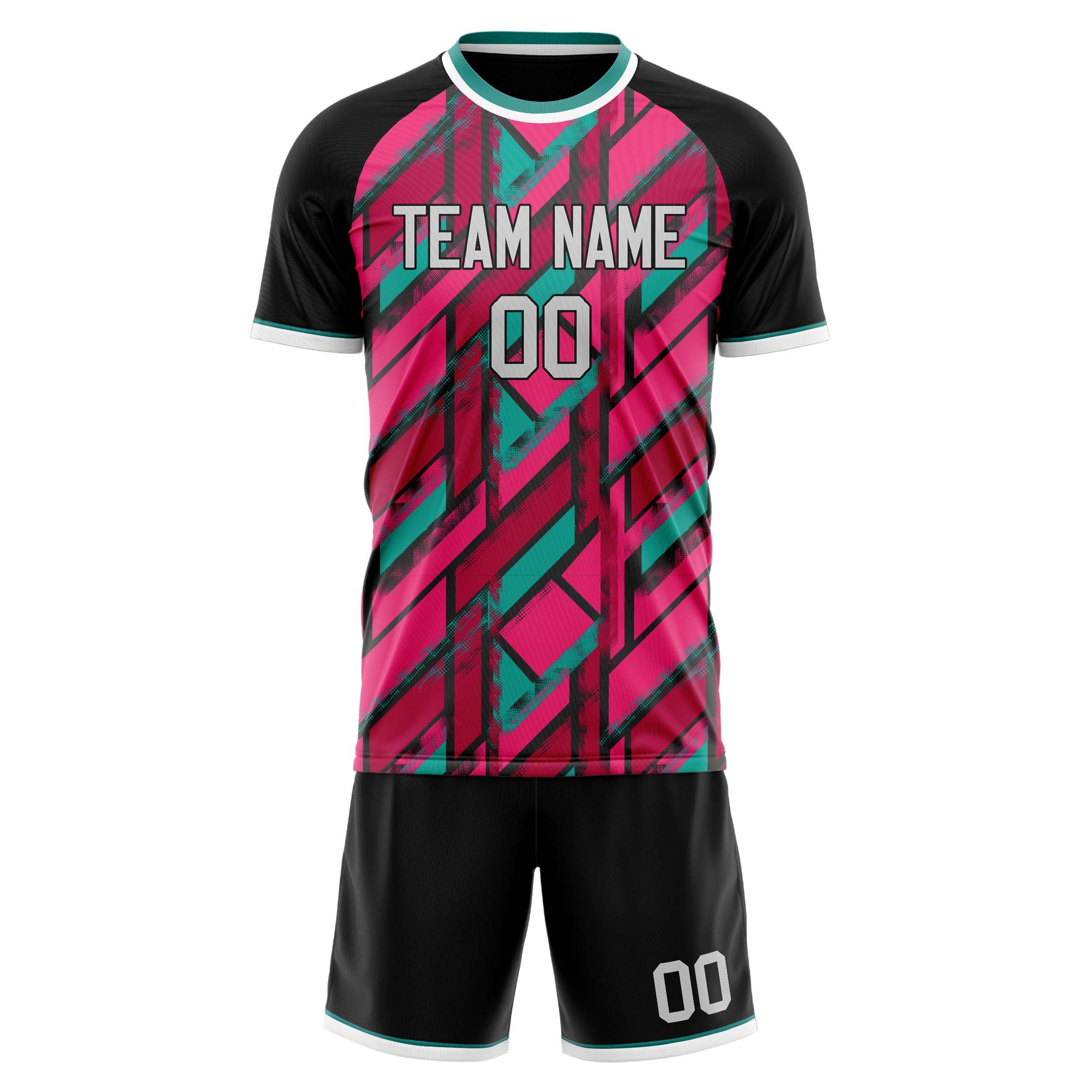 Custom Pink Black GeometricalPattern Soccer Jersey