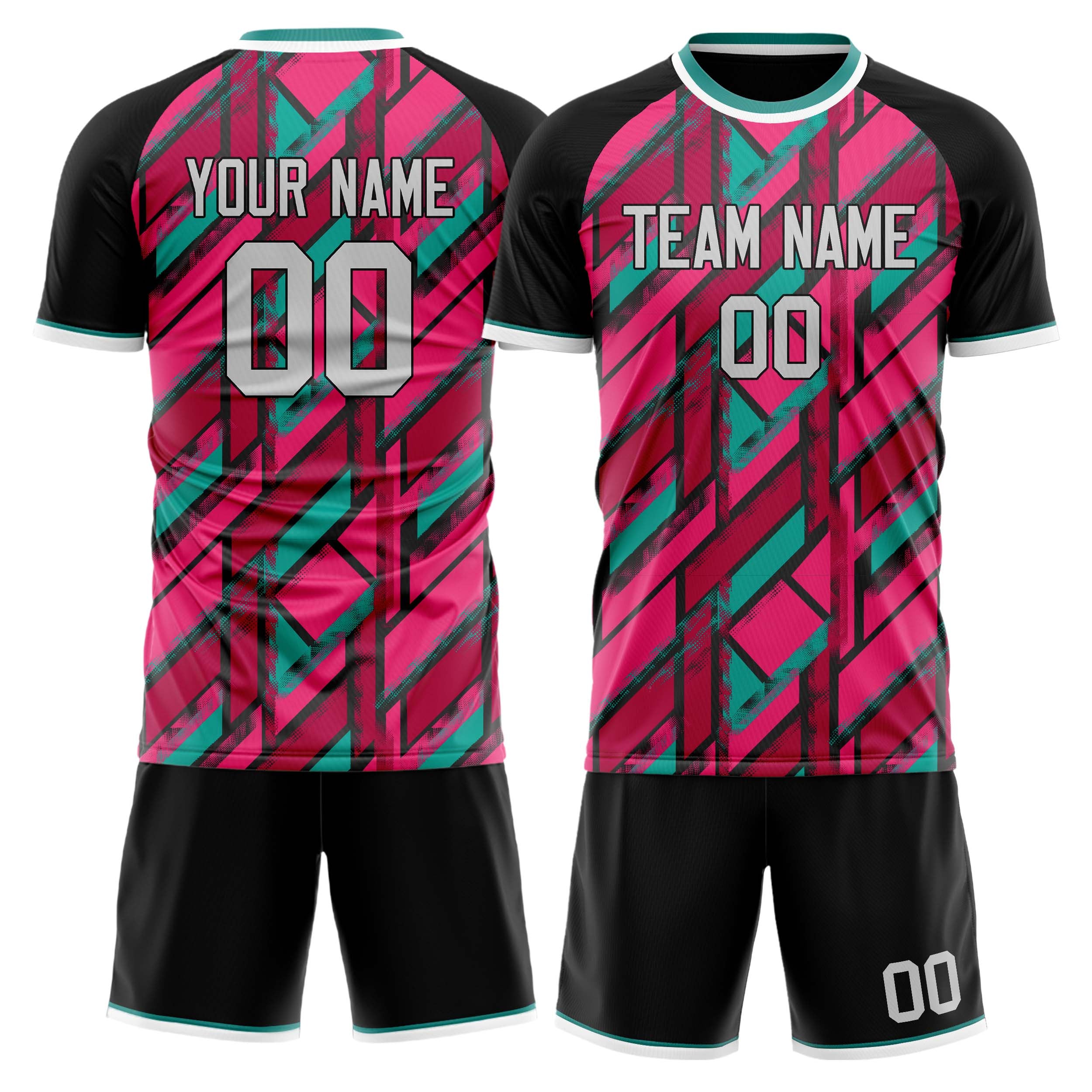 Custom Pink Black GeometricalPattern Soccer Jersey