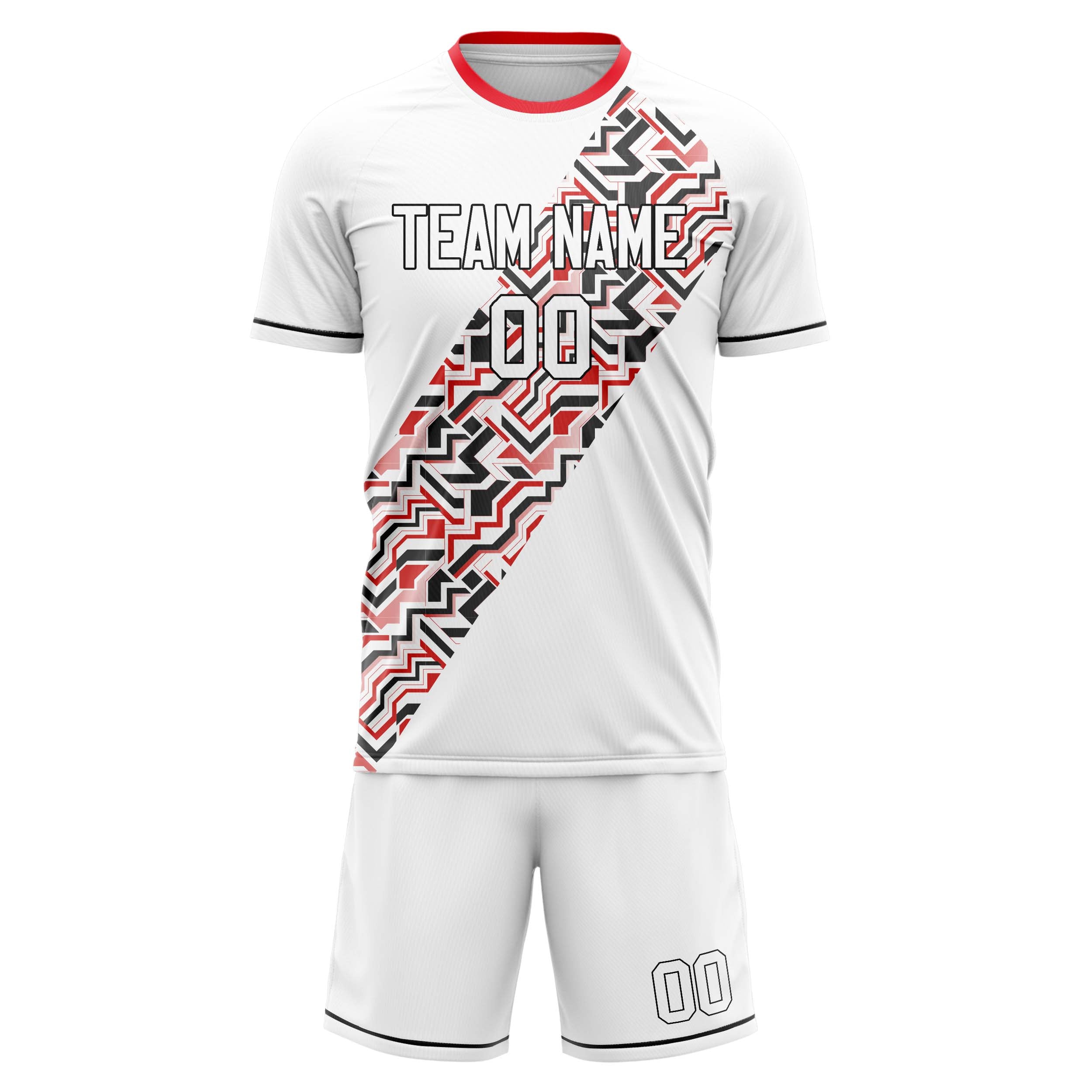 Custom White Black GeometricalPattern Soccer Jersey