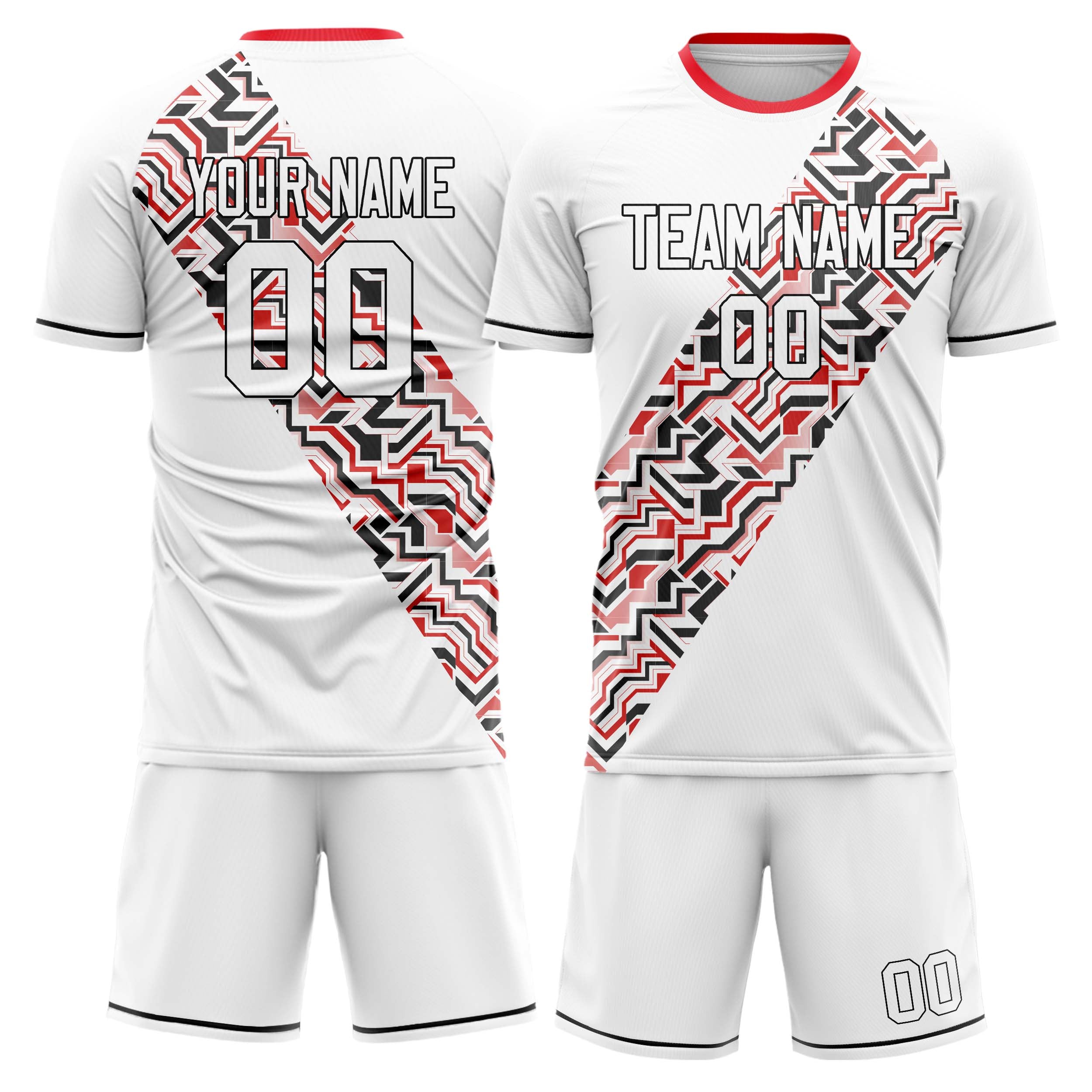 Custom White Black GeometricalPattern Soccer Jersey