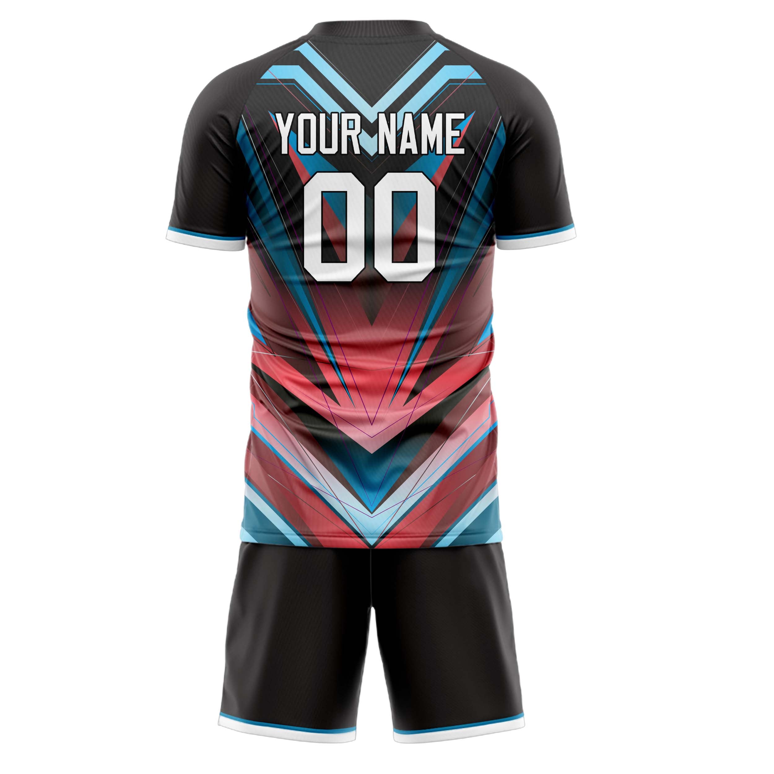 Custom Black Red GeometricalPattern Soccer Jersey