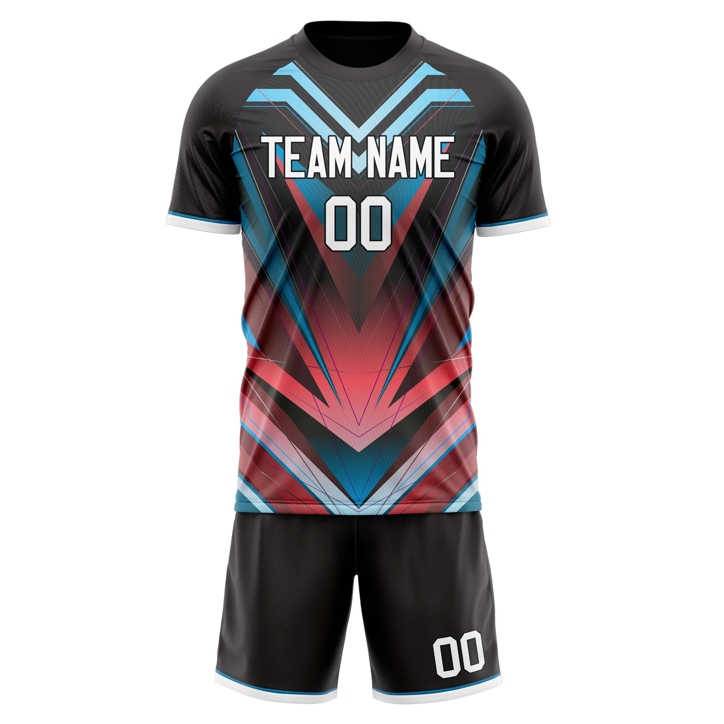 Custom Black Red GeometricalPattern Soccer Jersey