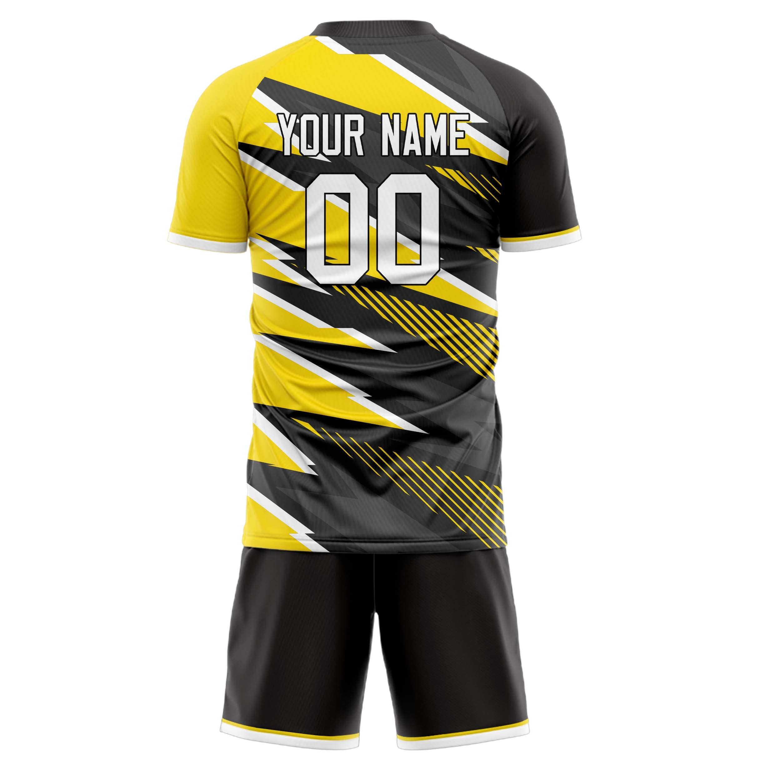 Custom Black Yellow GeometricalPattern Soccer Jersey
