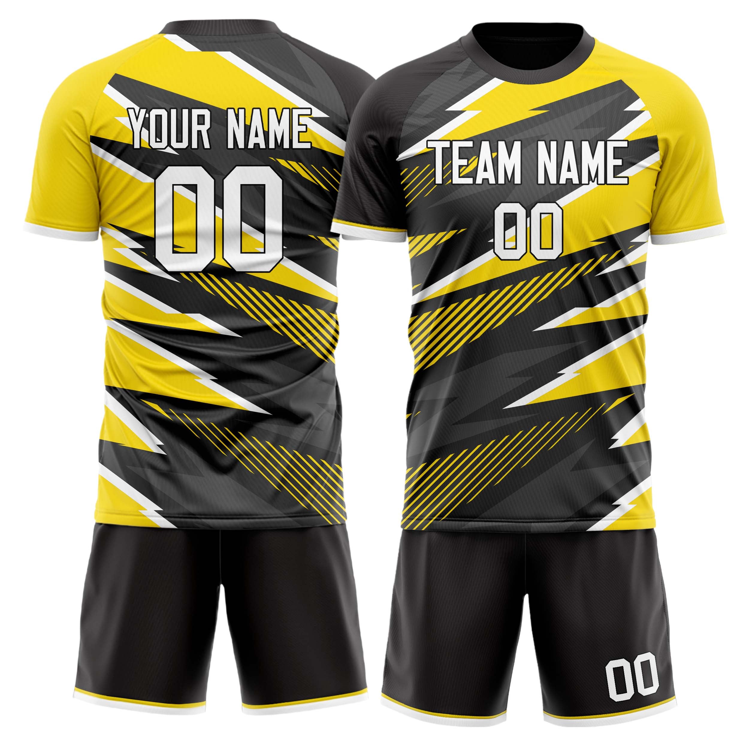 Custom Black Yellow GeometricalPattern Soccer Jersey