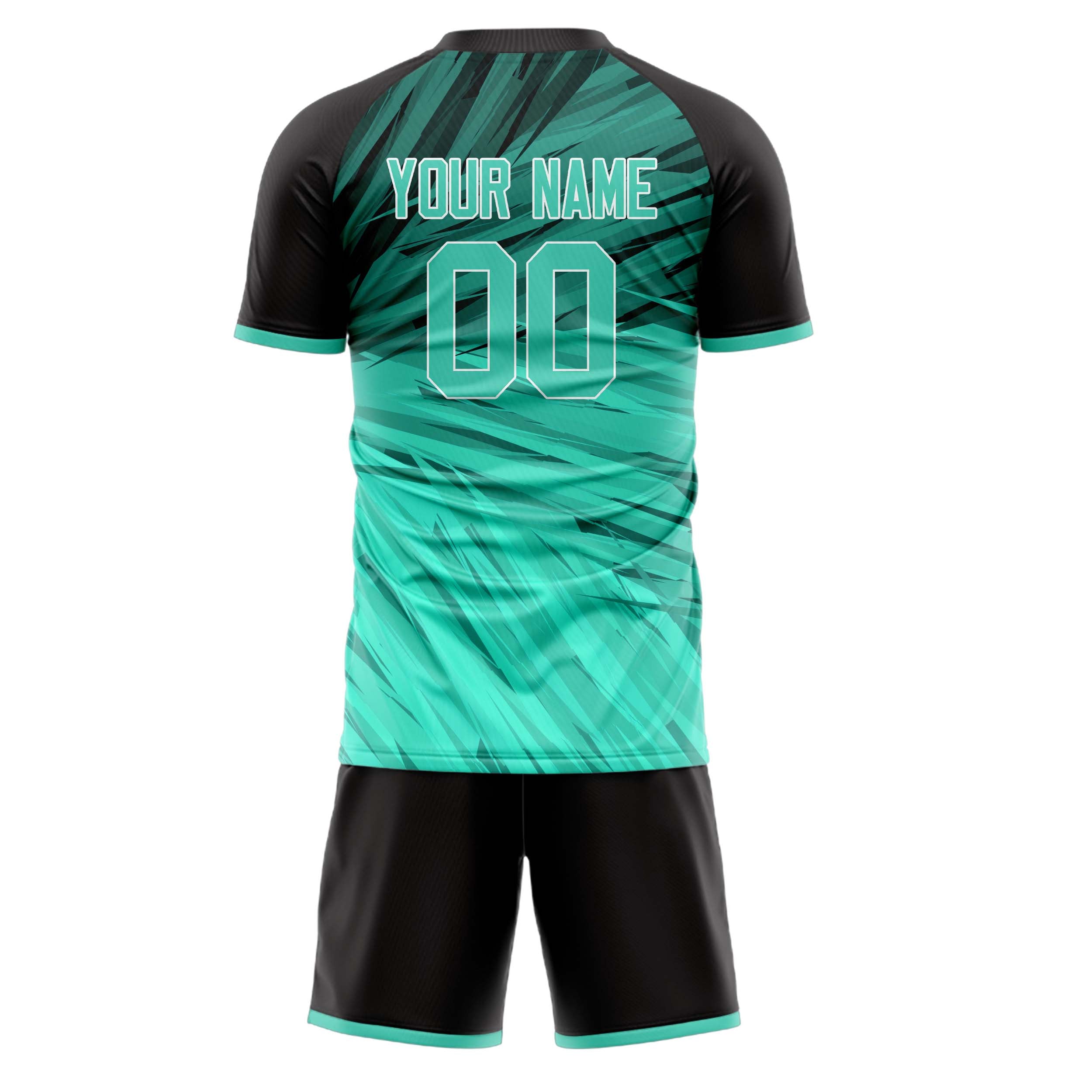 Custom Teal Black GeometricalPattern Soccer Jersey