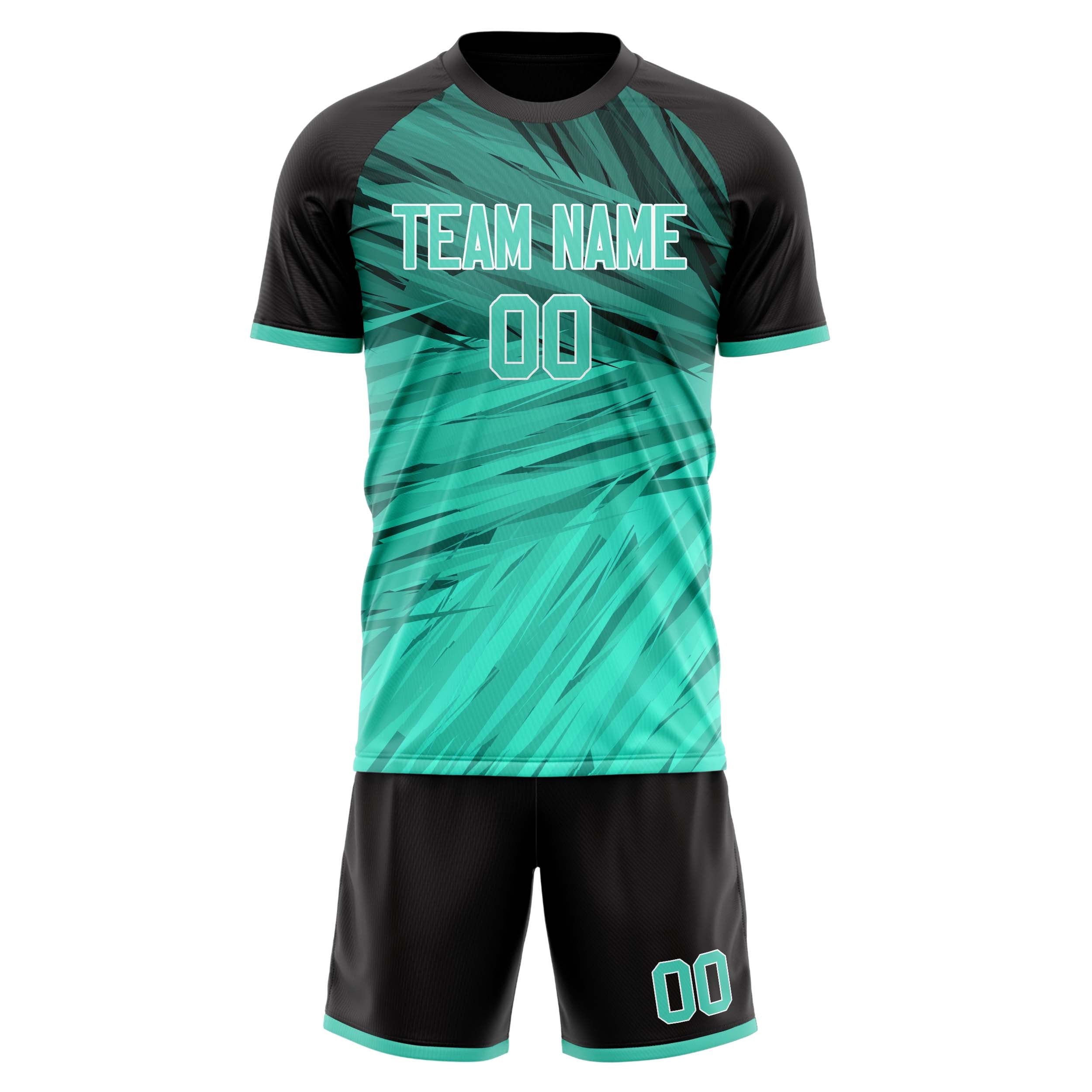 Custom Teal Black GeometricalPattern Soccer Jersey