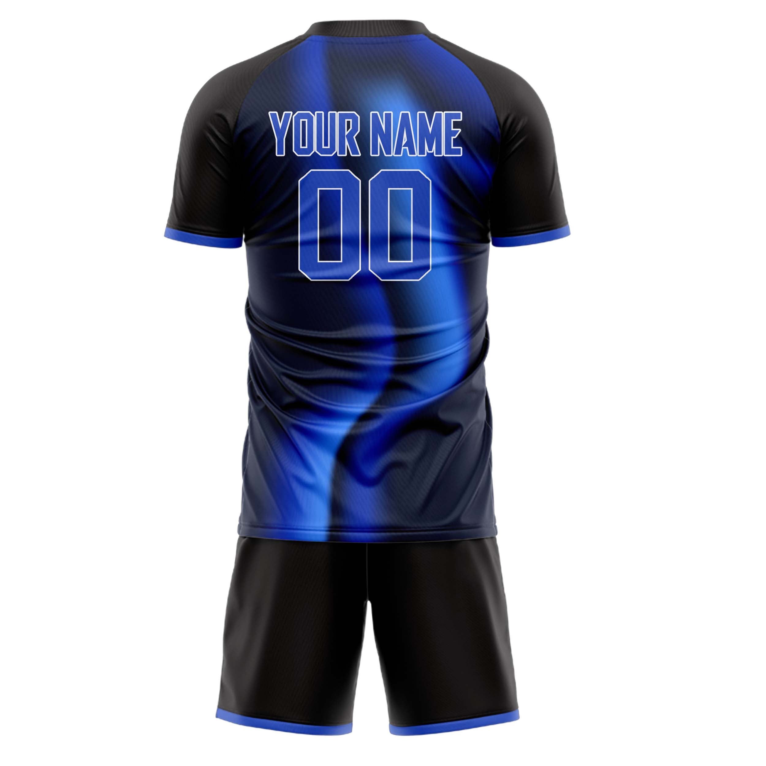 Custom Black Blue GeometricalPattern Soccer Jersey