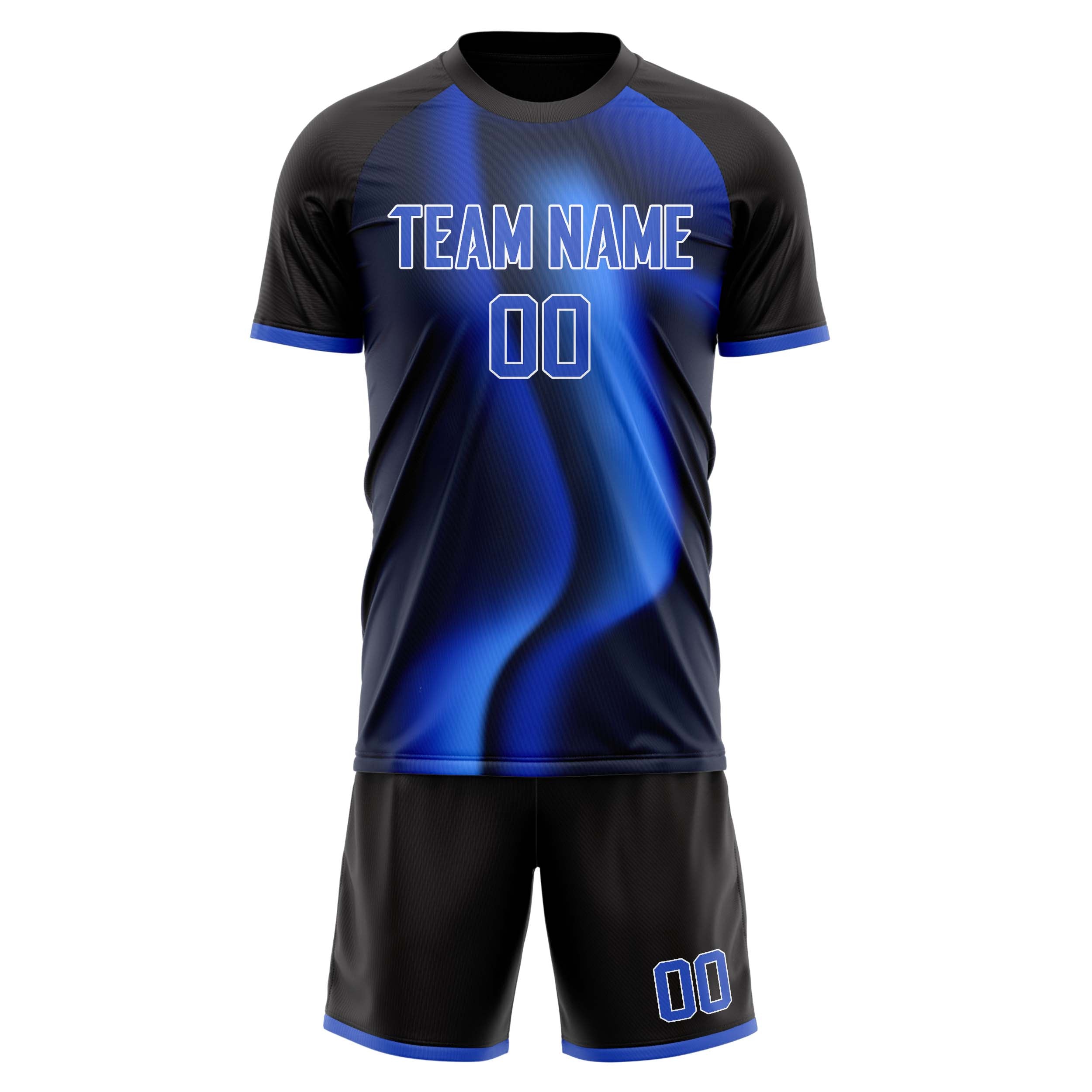 Custom Black Blue GeometricalPattern Soccer Jersey