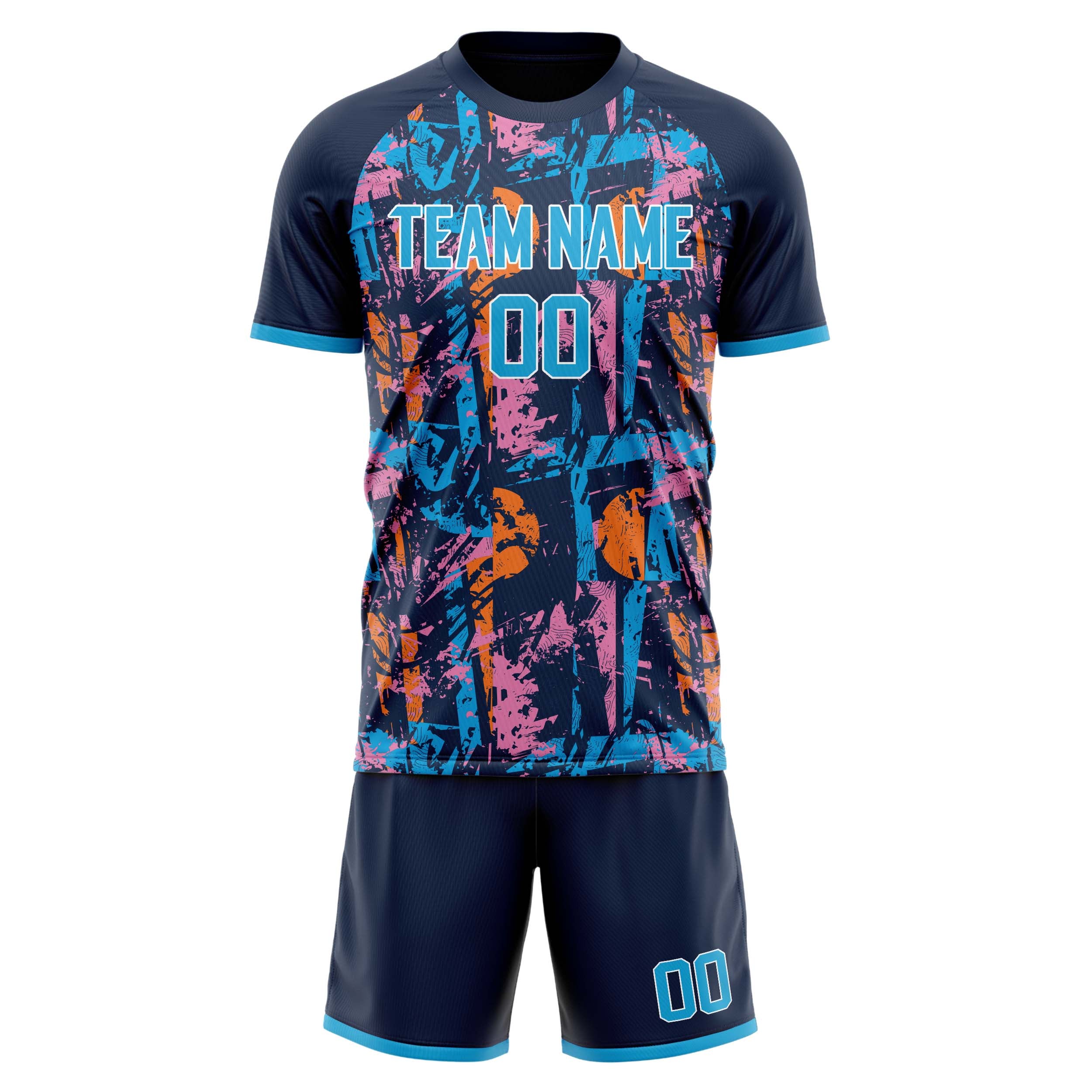 Custom Navy Blue GeometricalPattern Soccer Jersey