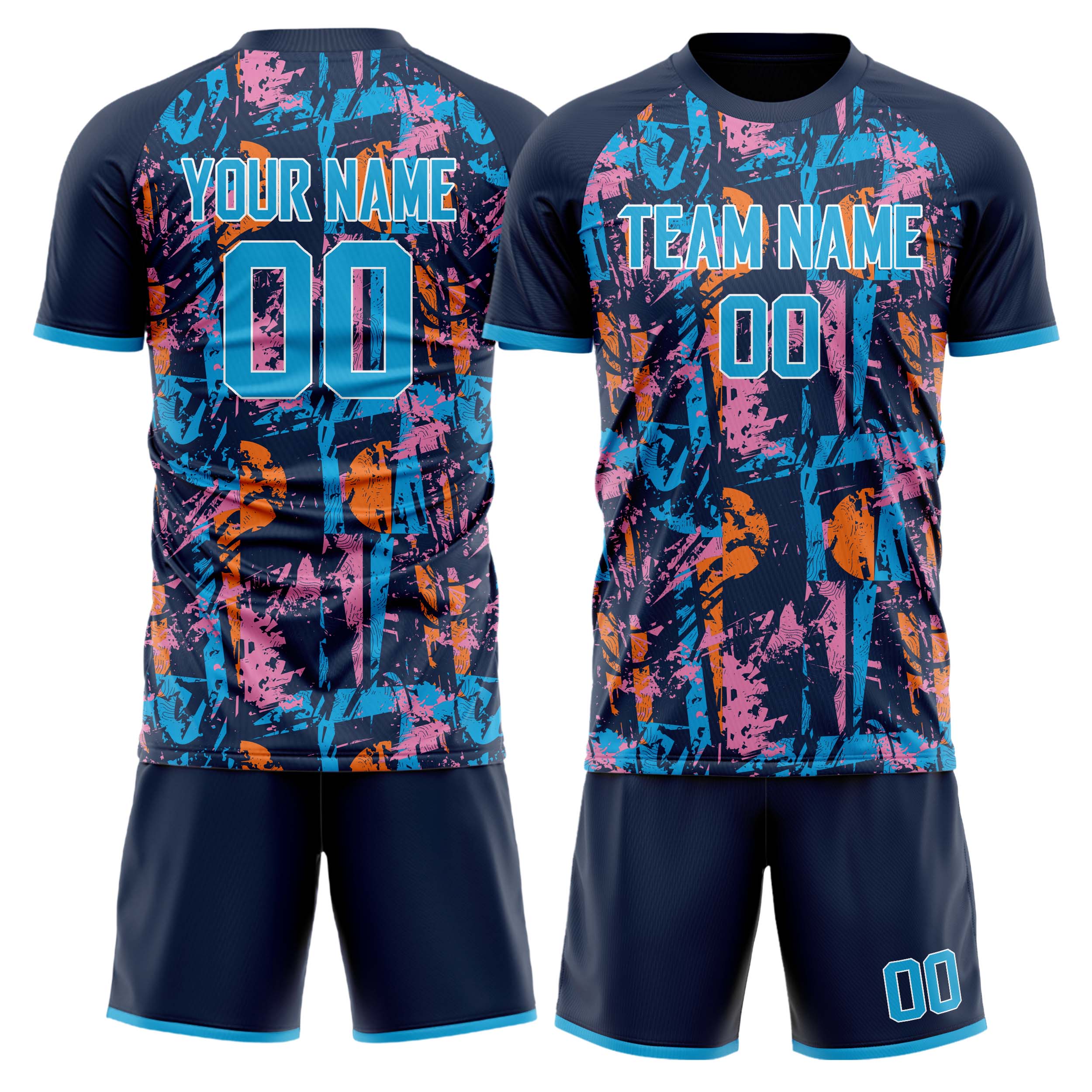 Custom Navy Blue GeometricalPattern Soccer Jersey