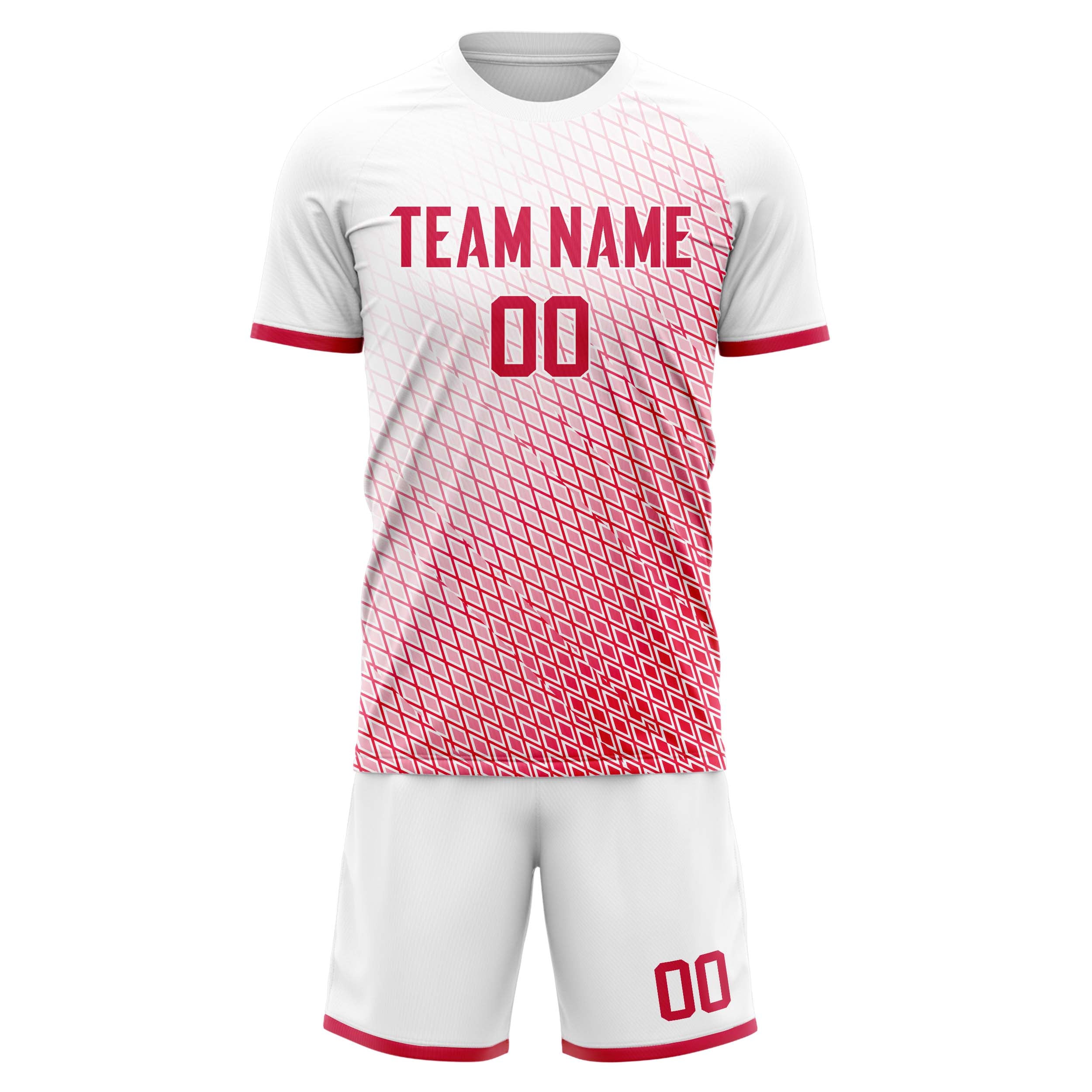 Custom Red White GeometricalPattern Soccer Jersey