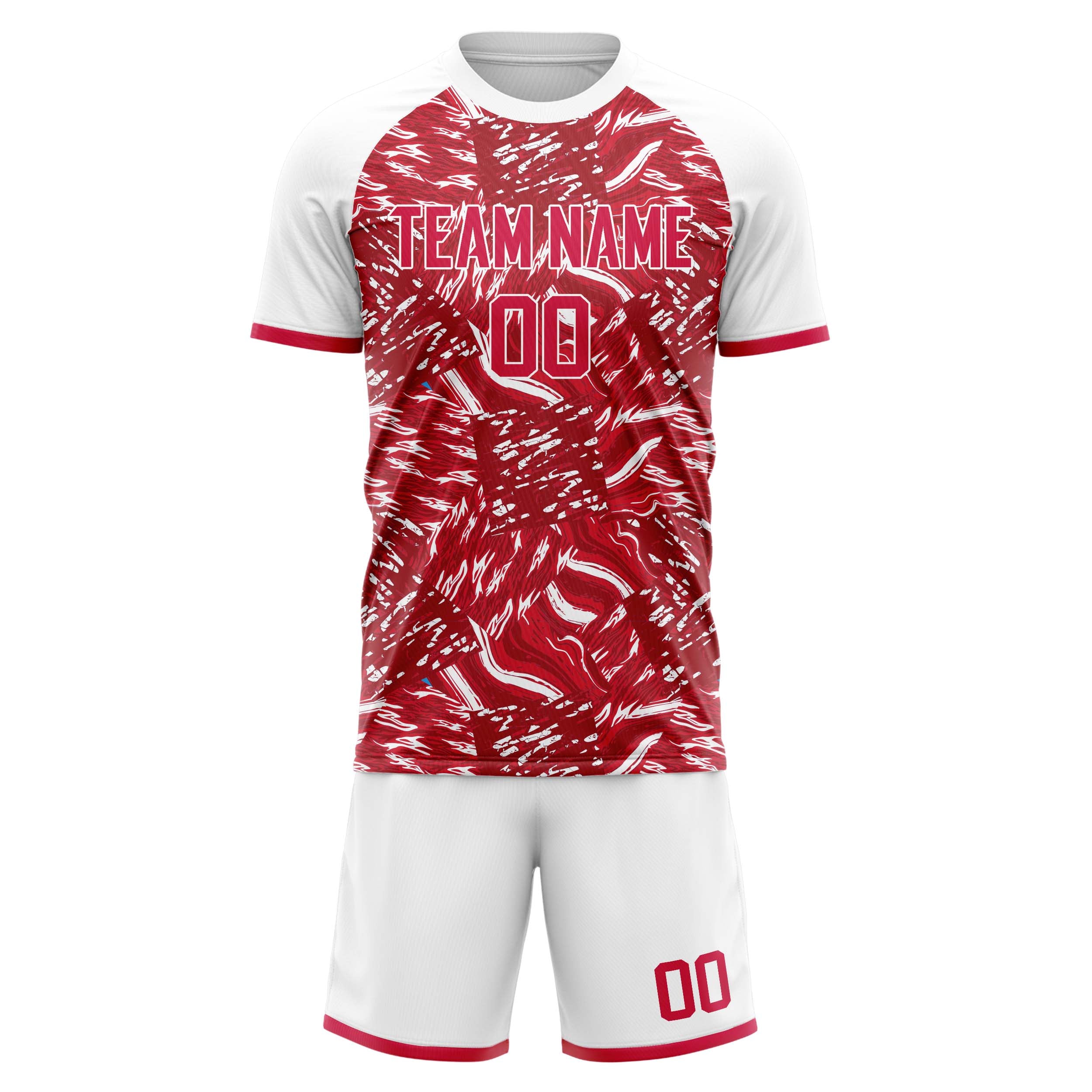 Custom Red White GeometricalPattern Soccer Jersey
