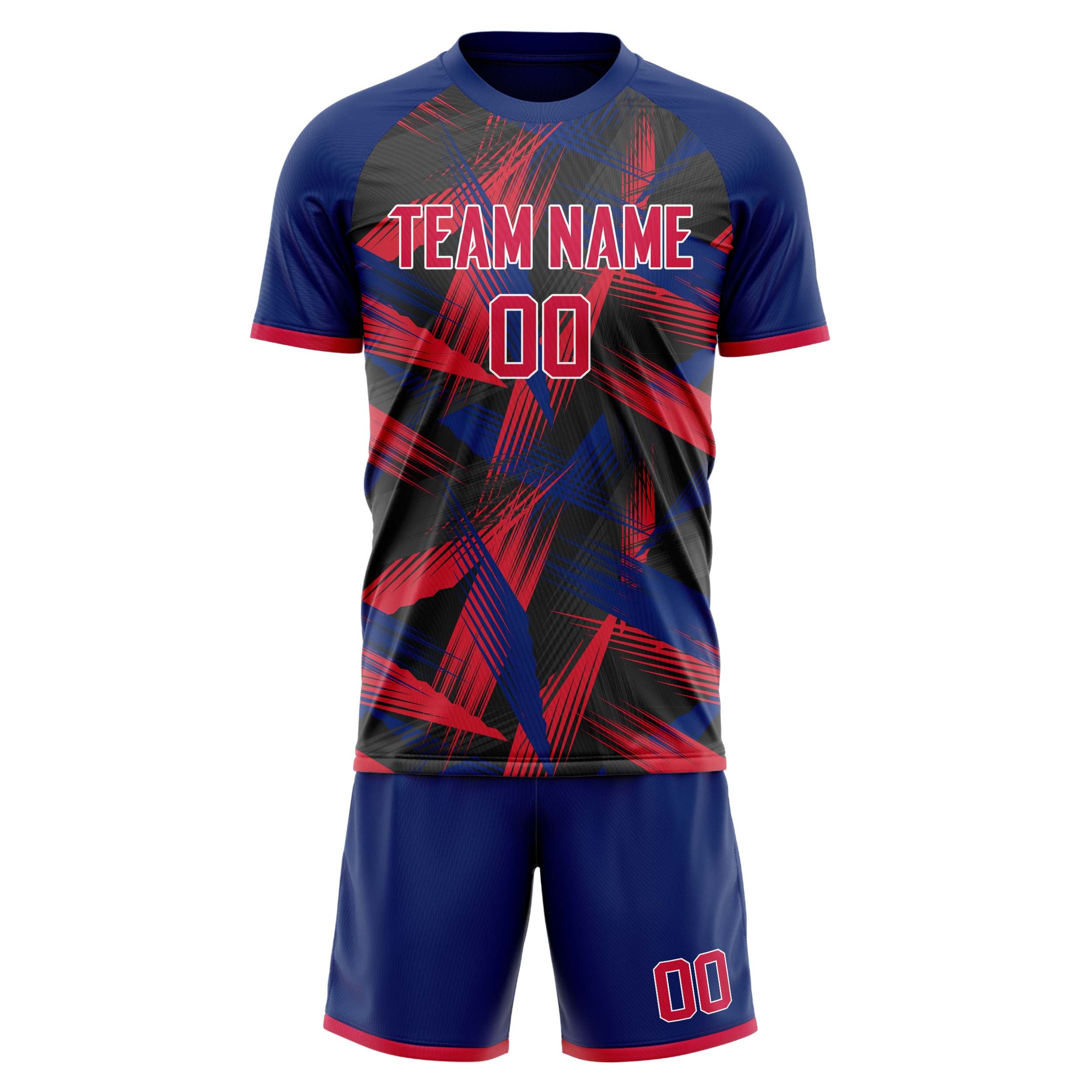 Custom Red Navy GeometricalPattern Soccer Jersey