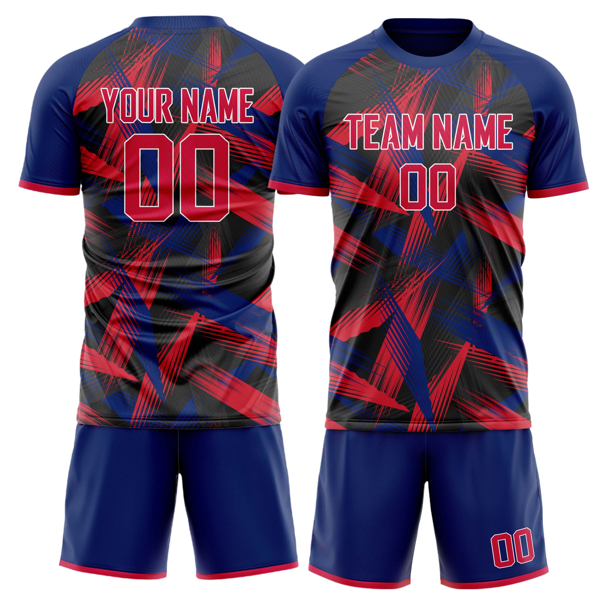 Custom Red Navy GeometricalPattern Soccer Jersey