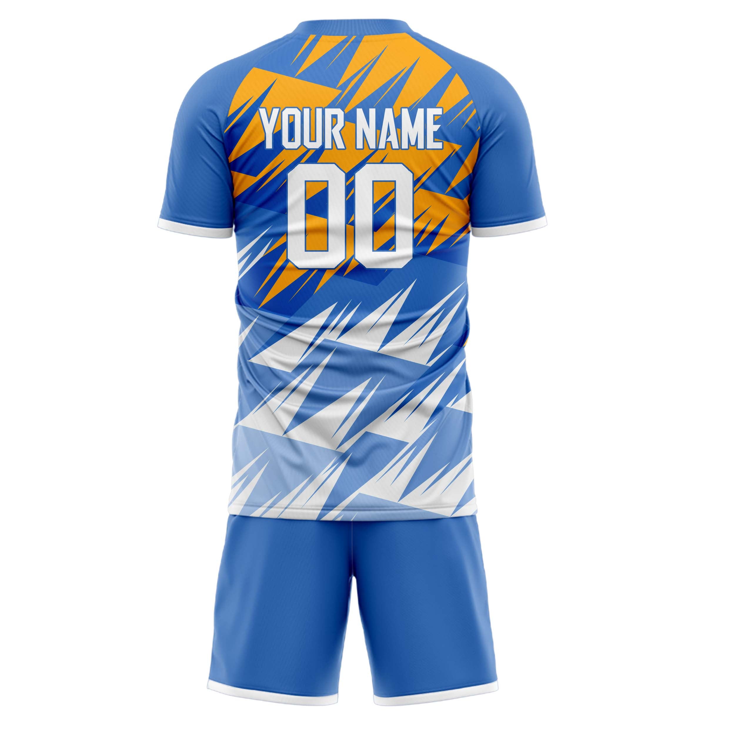 Custom Blue White GeometricalPattern Soccer Jersey
