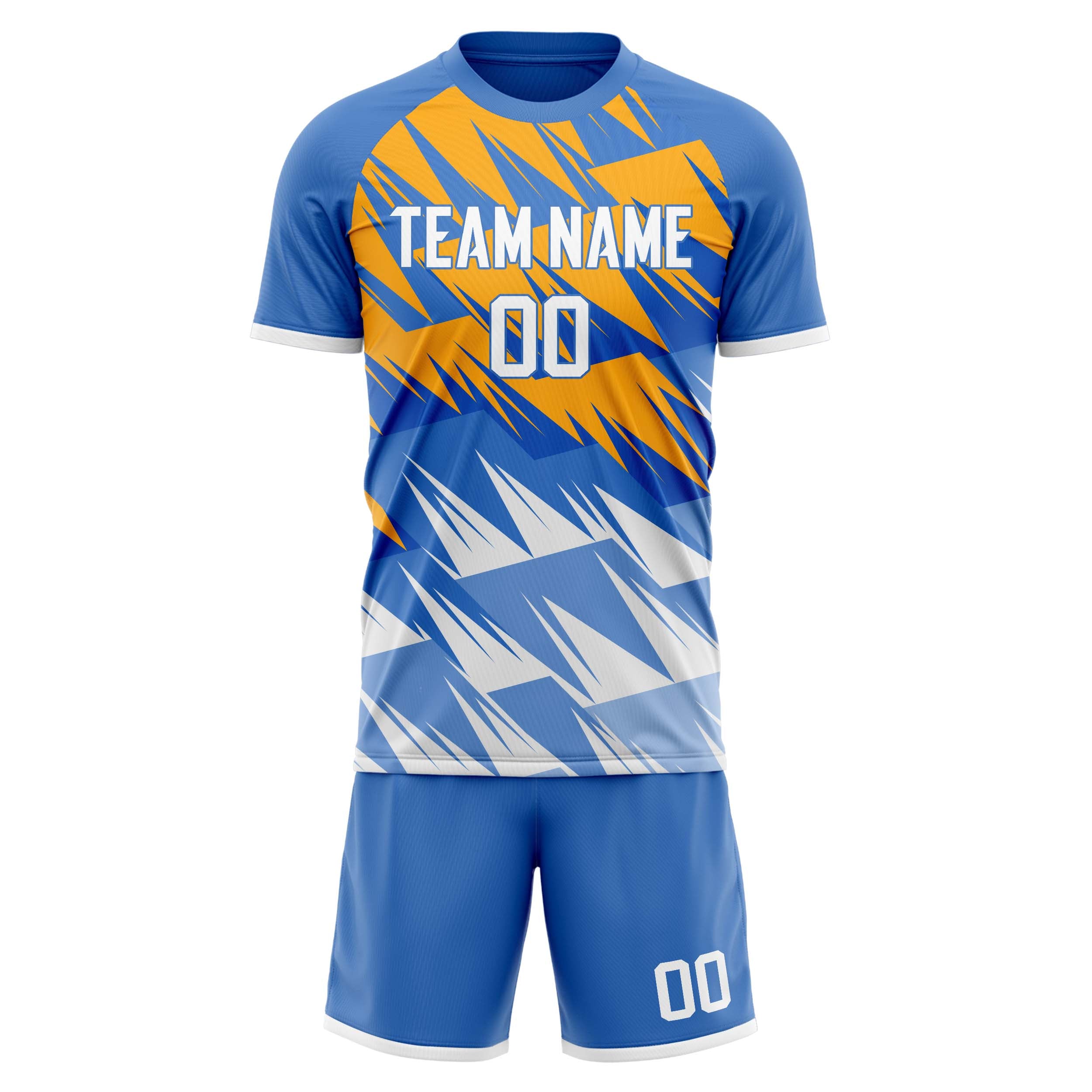 Custom Blue White GeometricalPattern Soccer Jersey