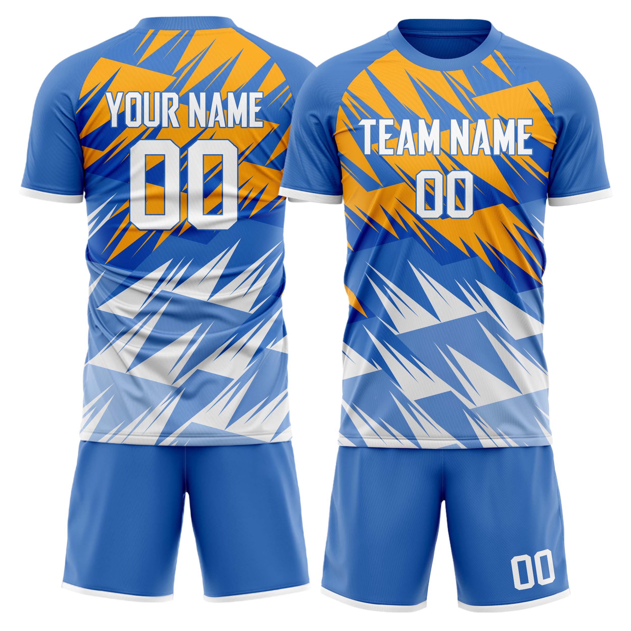 Custom Blue White GeometricalPattern Soccer Jersey