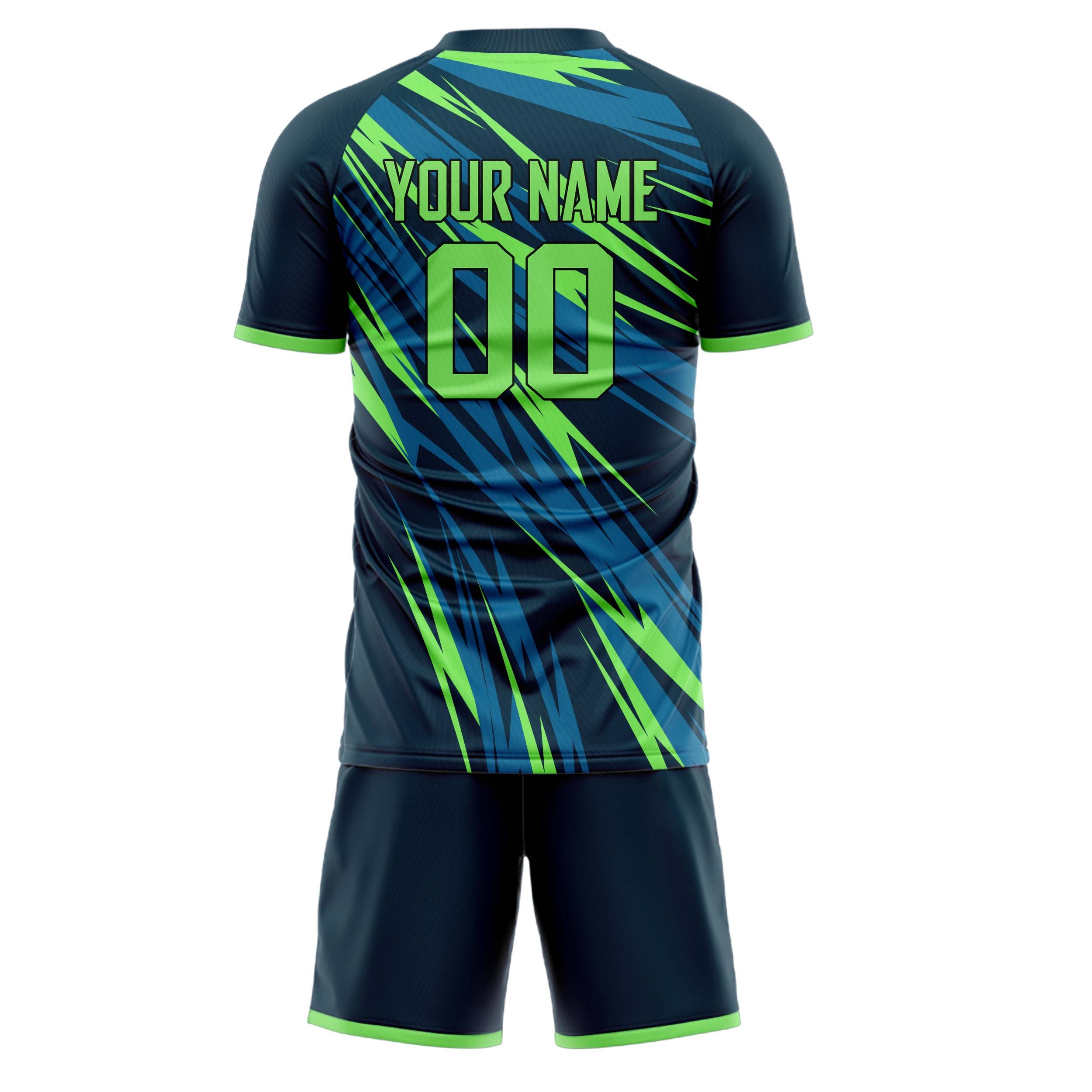 Custom Navy Neon Green GeometricalPattern Soccer Jersey