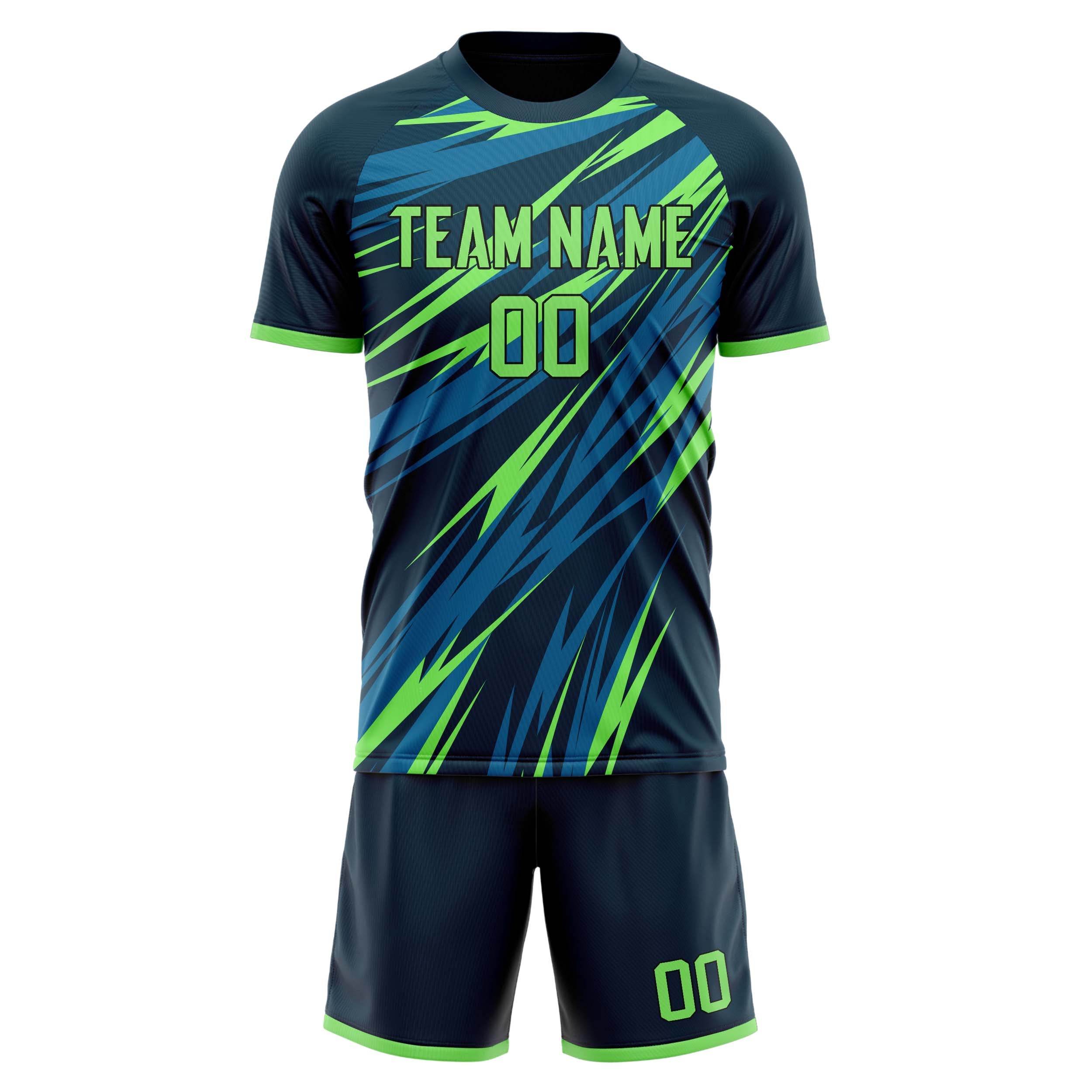 Custom Navy Neon Green GeometricalPattern Soccer Jersey