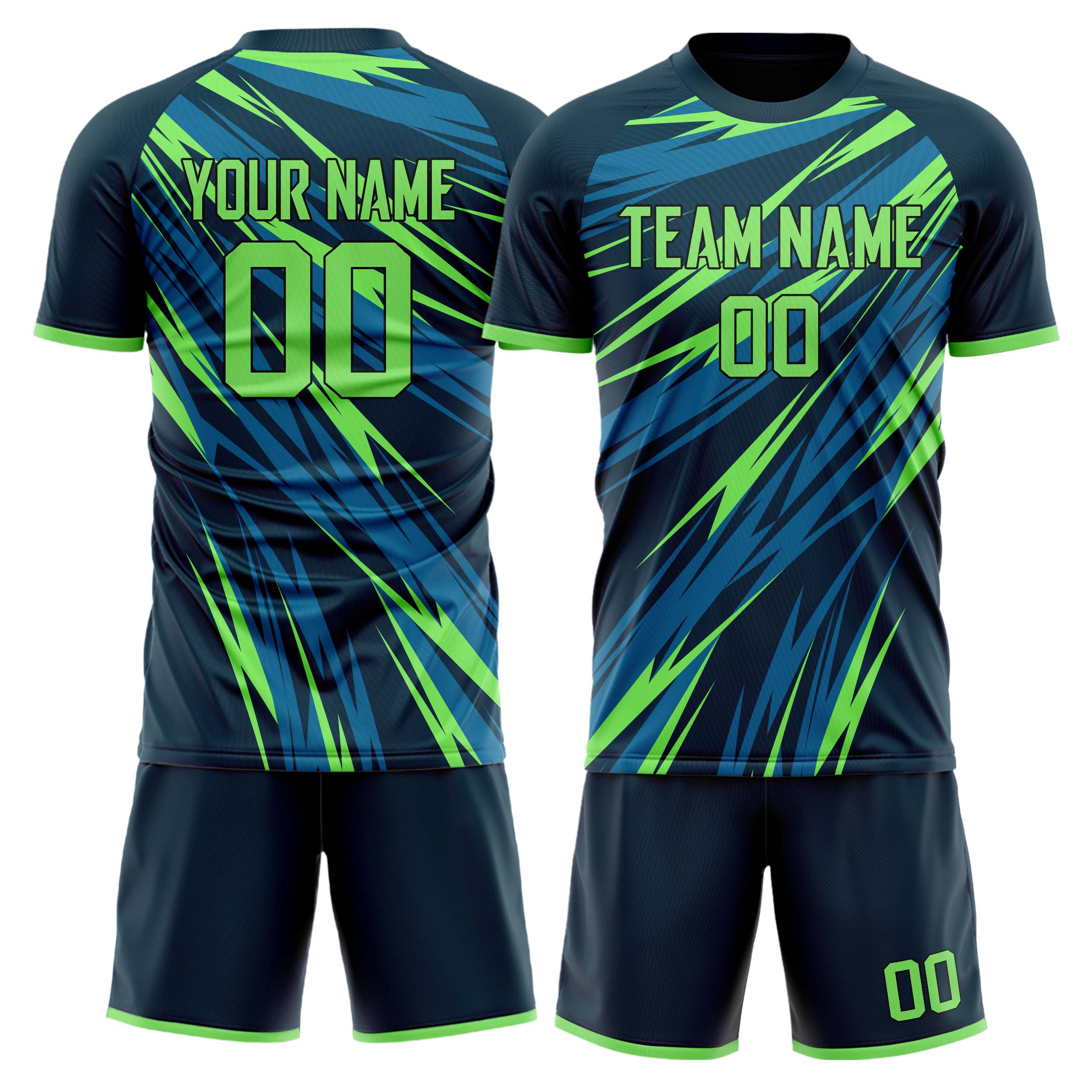 Custom Navy Neon Green GeometricalPattern Soccer Jersey