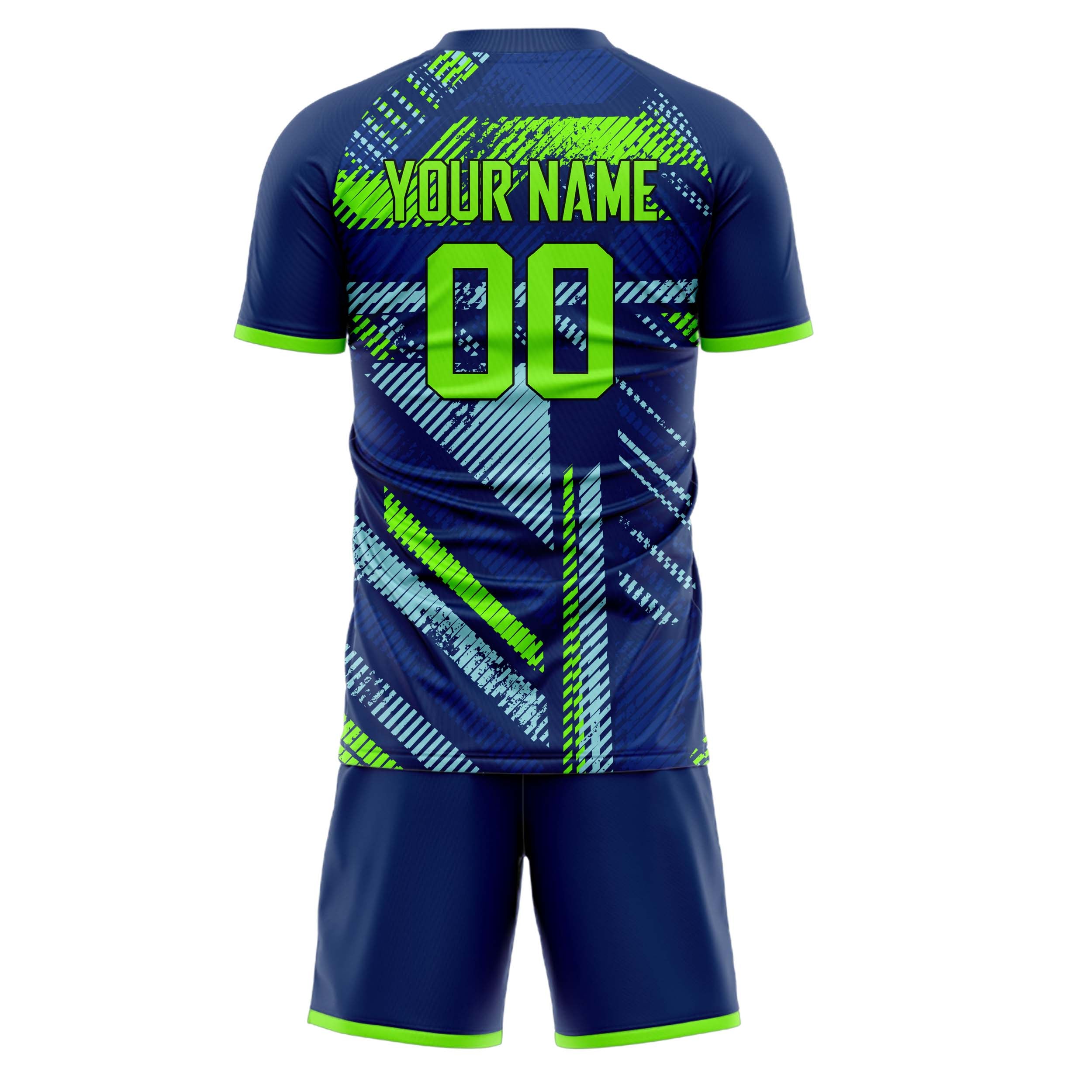 Custom Navy Neon Green GeometricalPattern Soccer Jersey