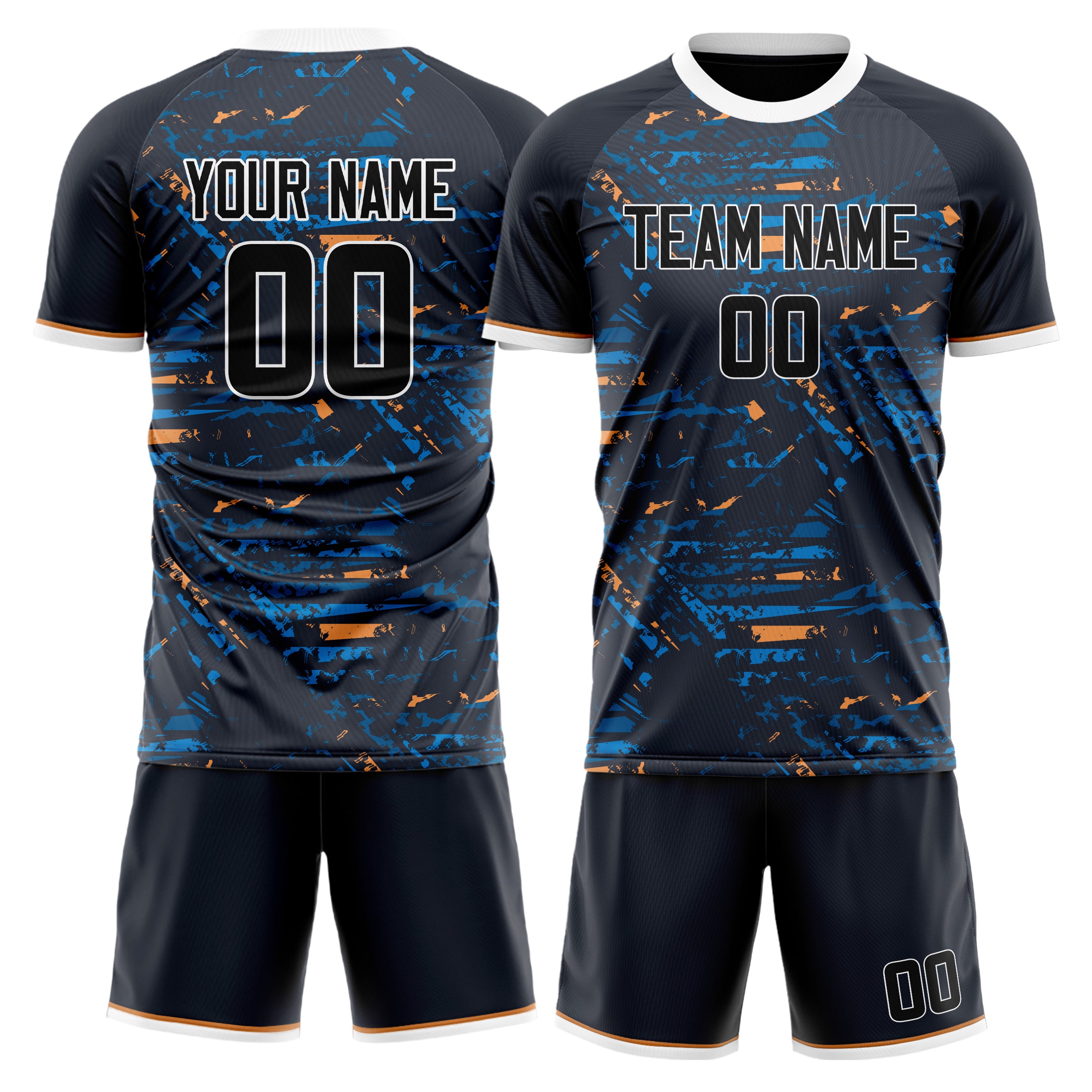 Custom Black White GeometricalPattern Soccer Jersey