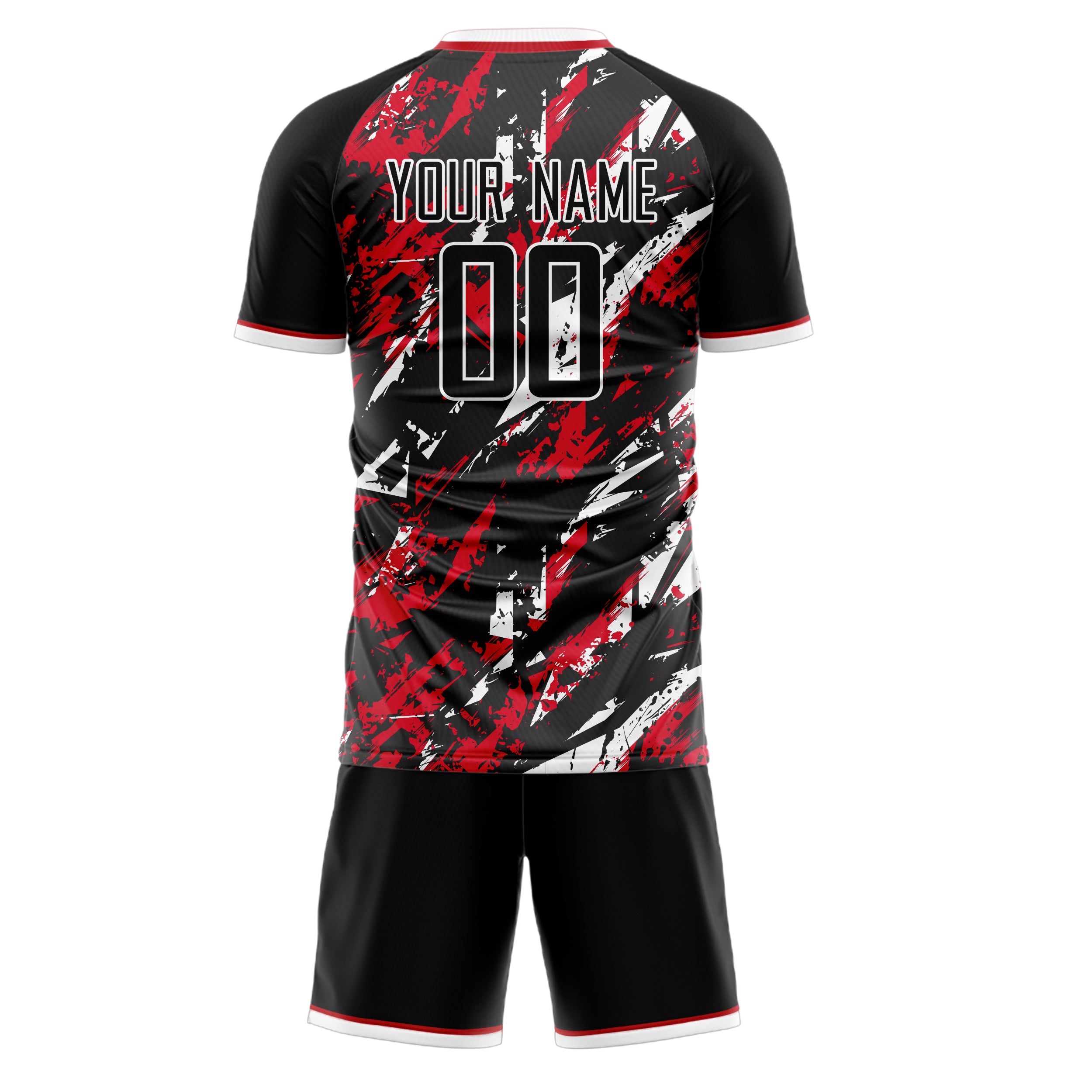 Custom Black Red GeometricalPattern Soccer Jersey