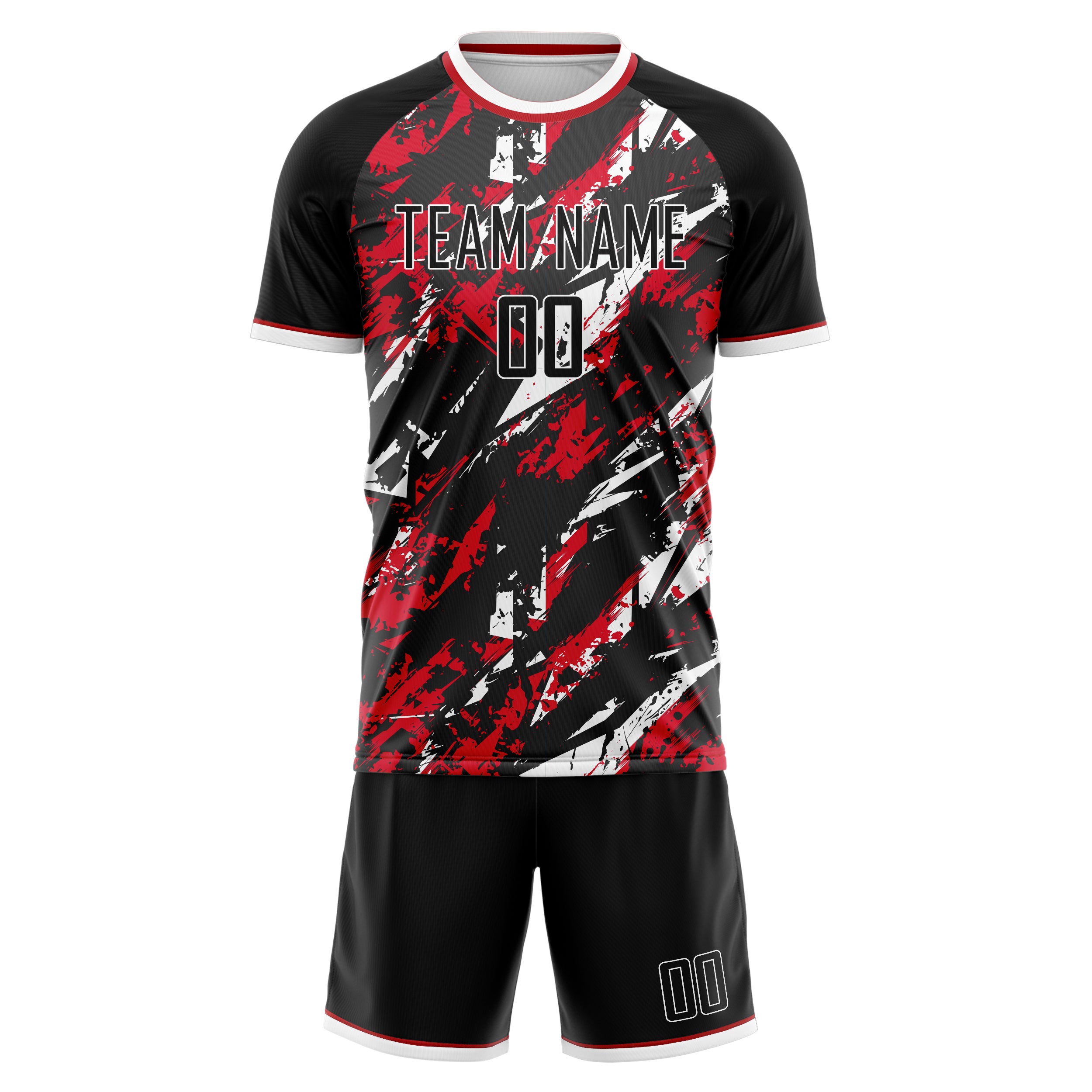 Custom Black Red GeometricalPattern Soccer Jersey