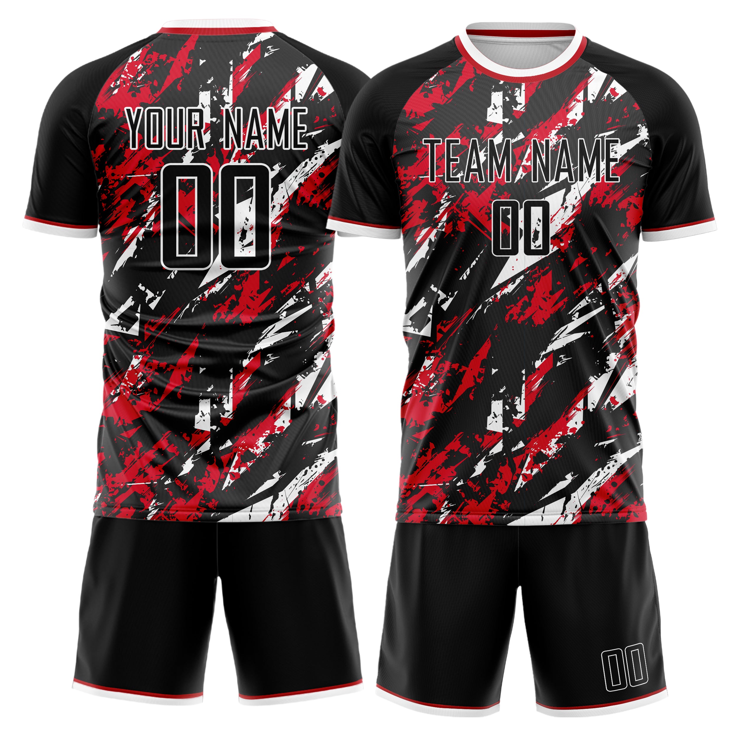 Custom Black Red GeometricalPattern Soccer Jersey