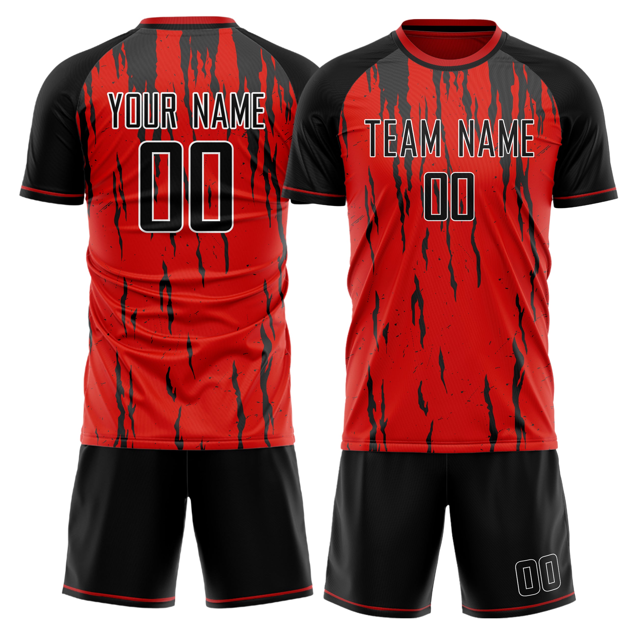 Custom Red Black GeometricalPattern Soccer Jersey