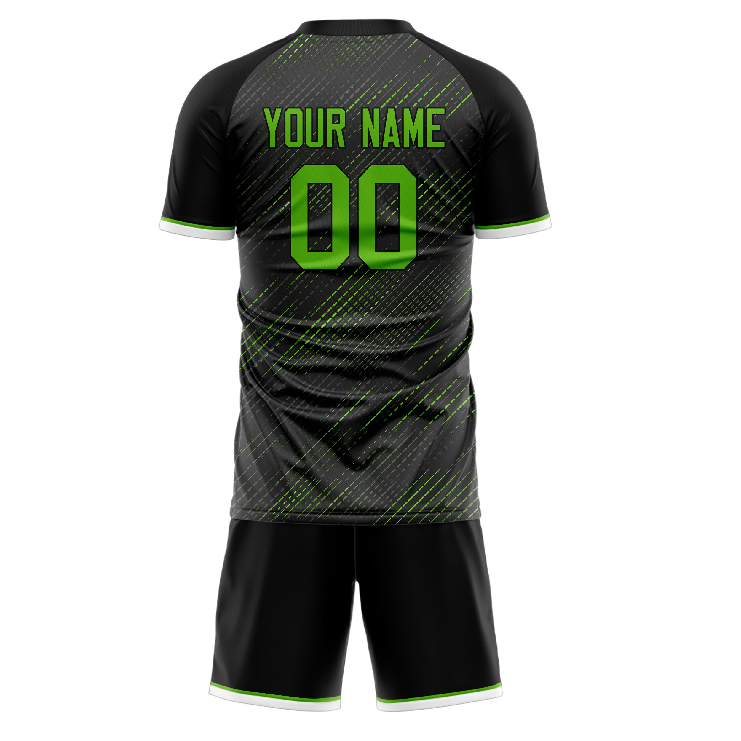 Custom Black Neon Green GeometricalPattern Soccer Jersey