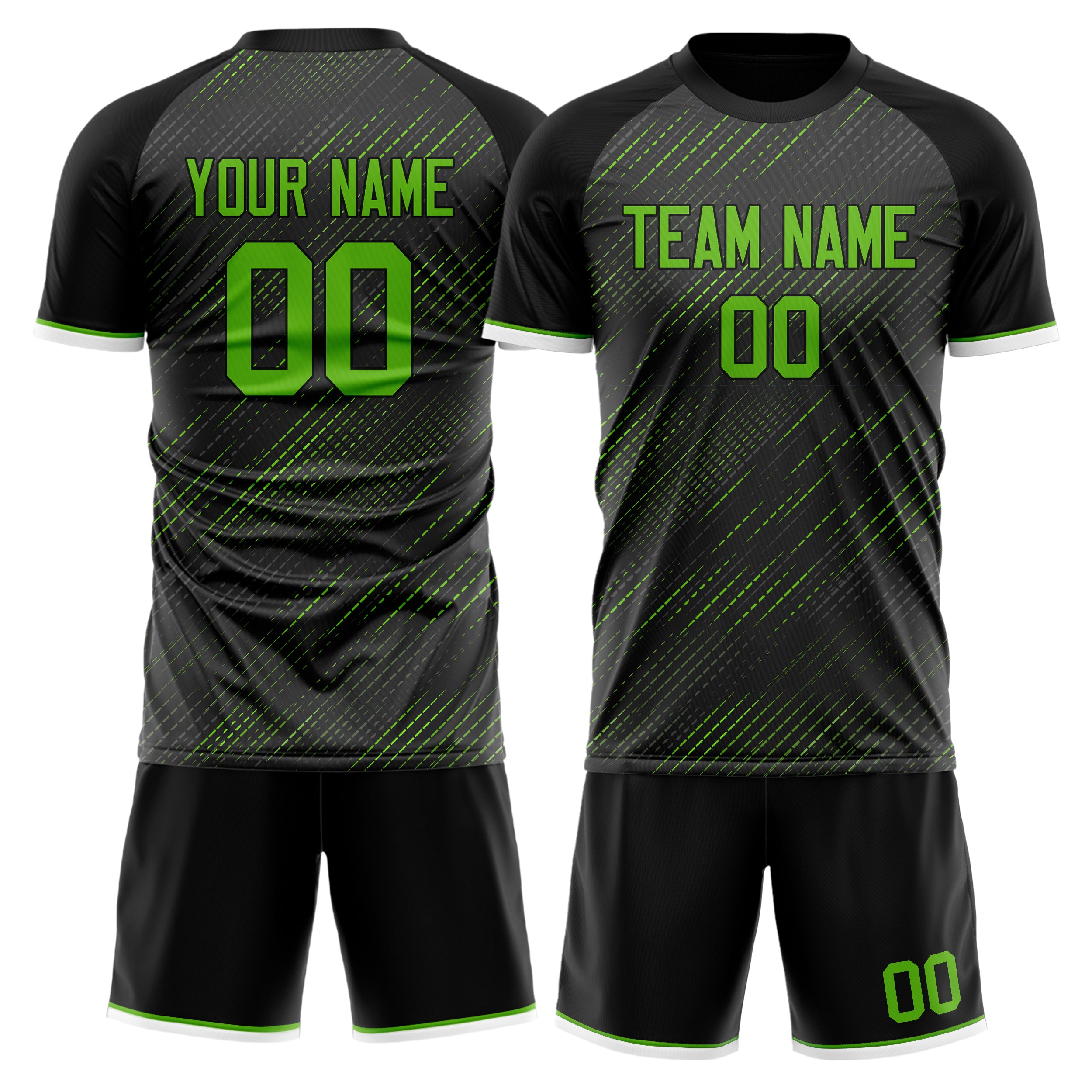 Custom Black Neon Green GeometricalPattern Soccer Jersey