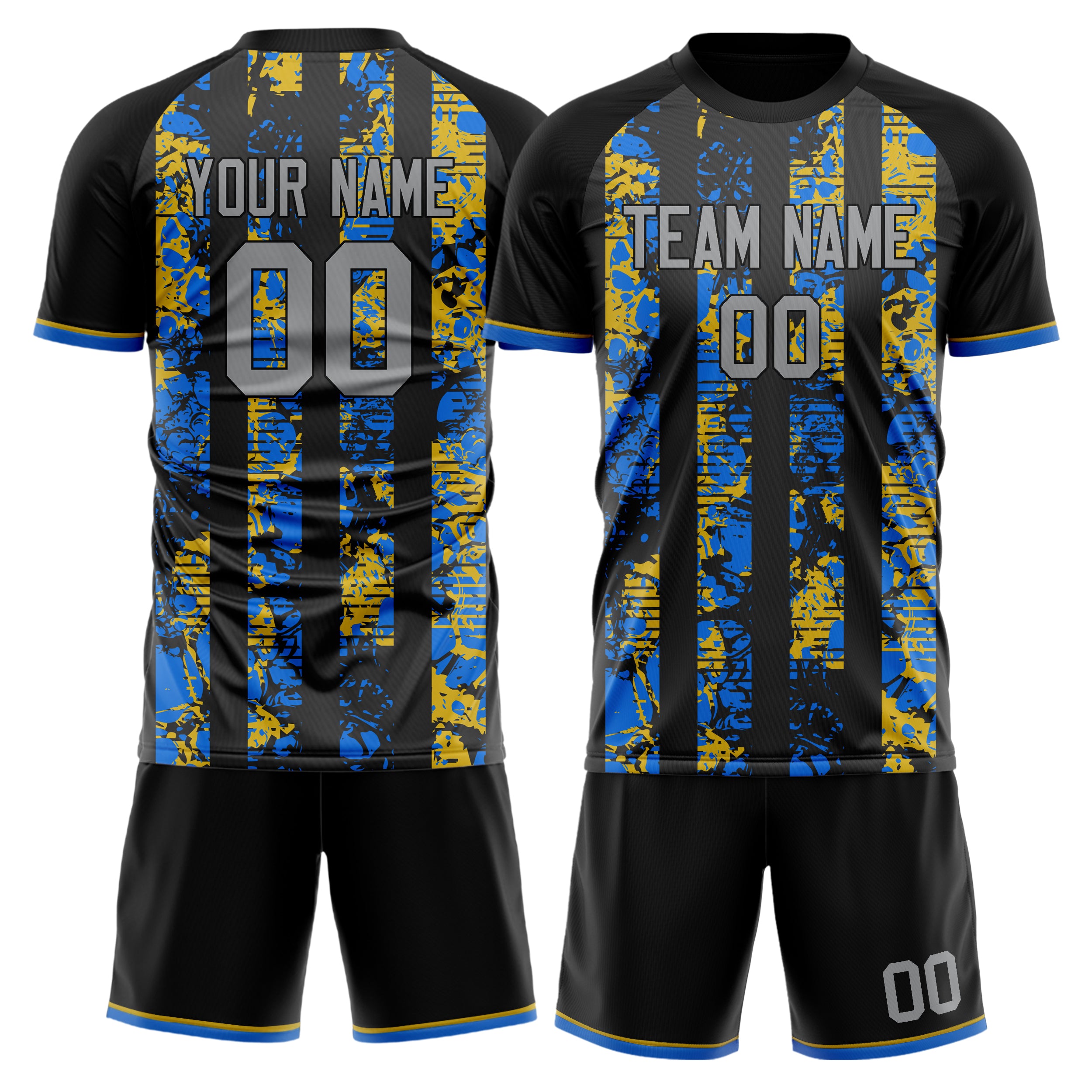 Custom Black Gray GeometricalPattern Soccer Jersey