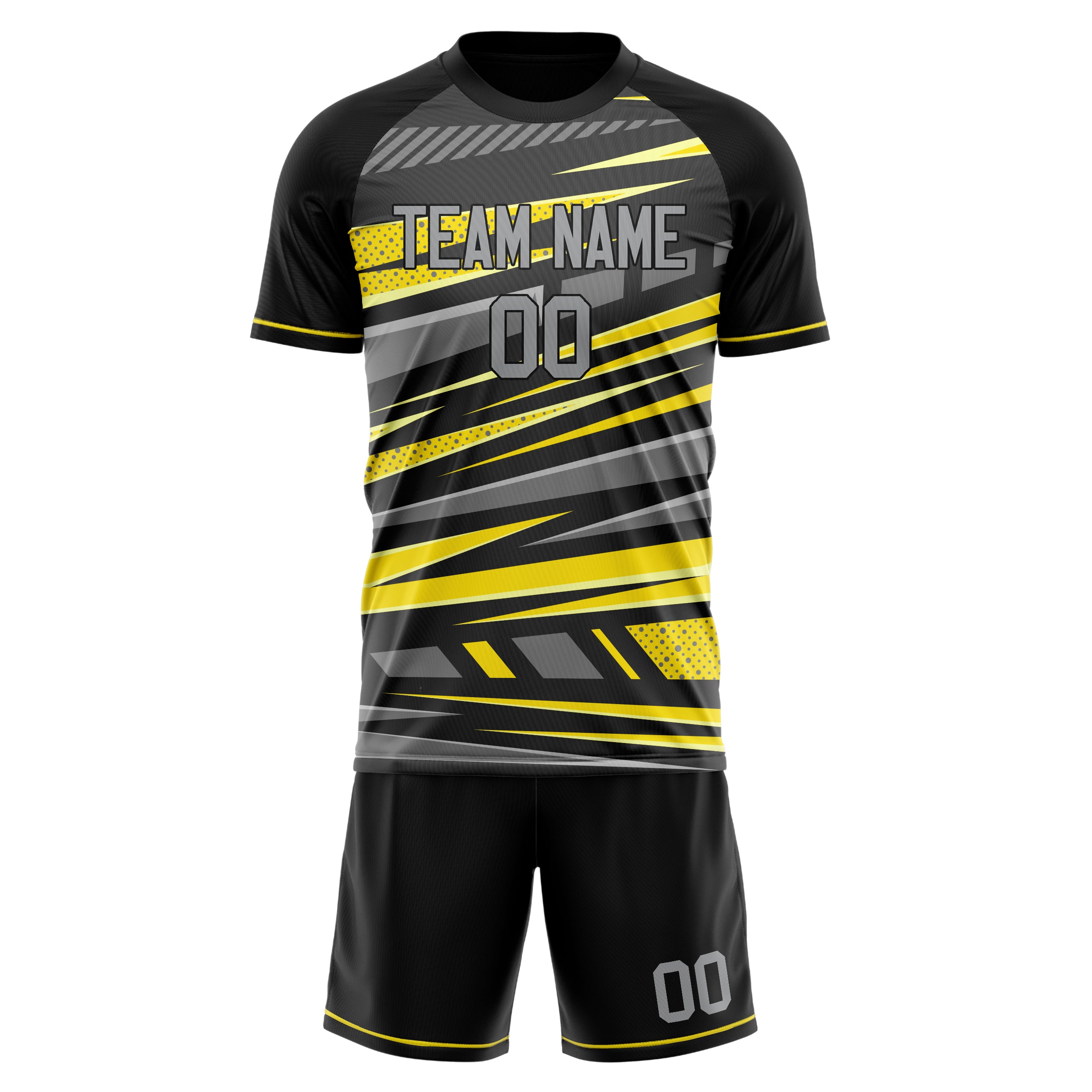 Custom Gray Yellow GeometricalPattern Soccer Jersey