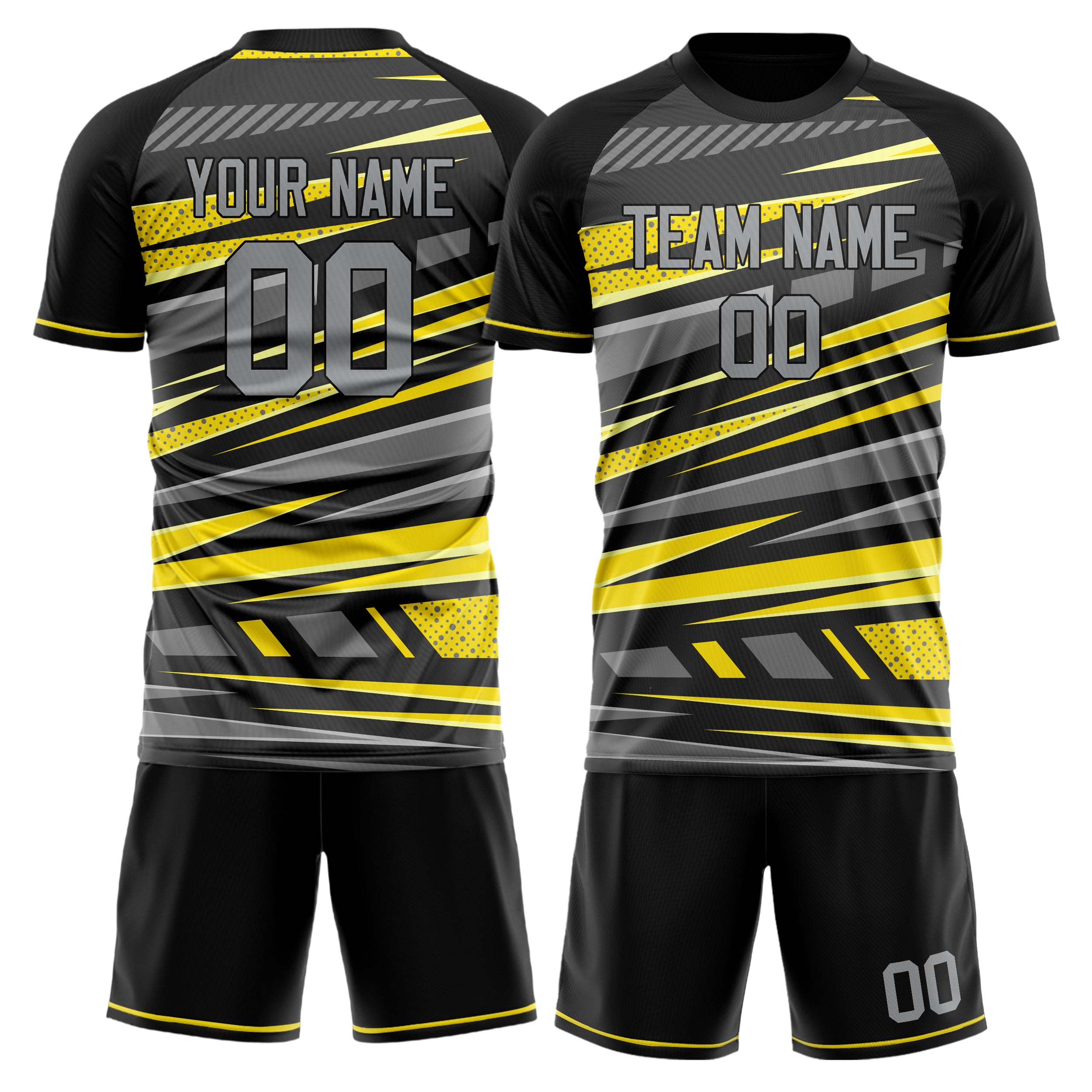 Custom Gray Yellow GeometricalPattern Soccer Jersey