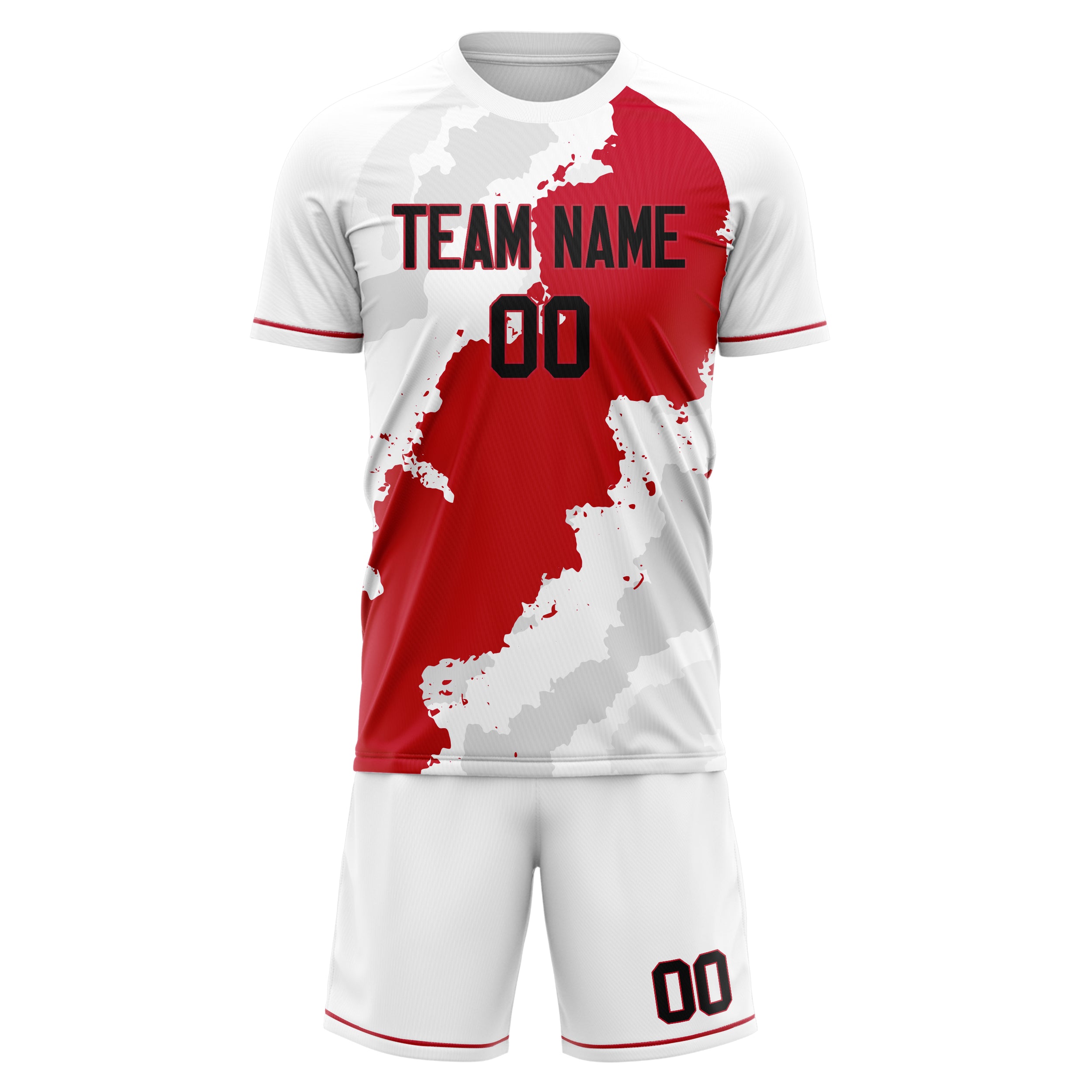 Custom White Red GeometricalPattern Soccer Jersey