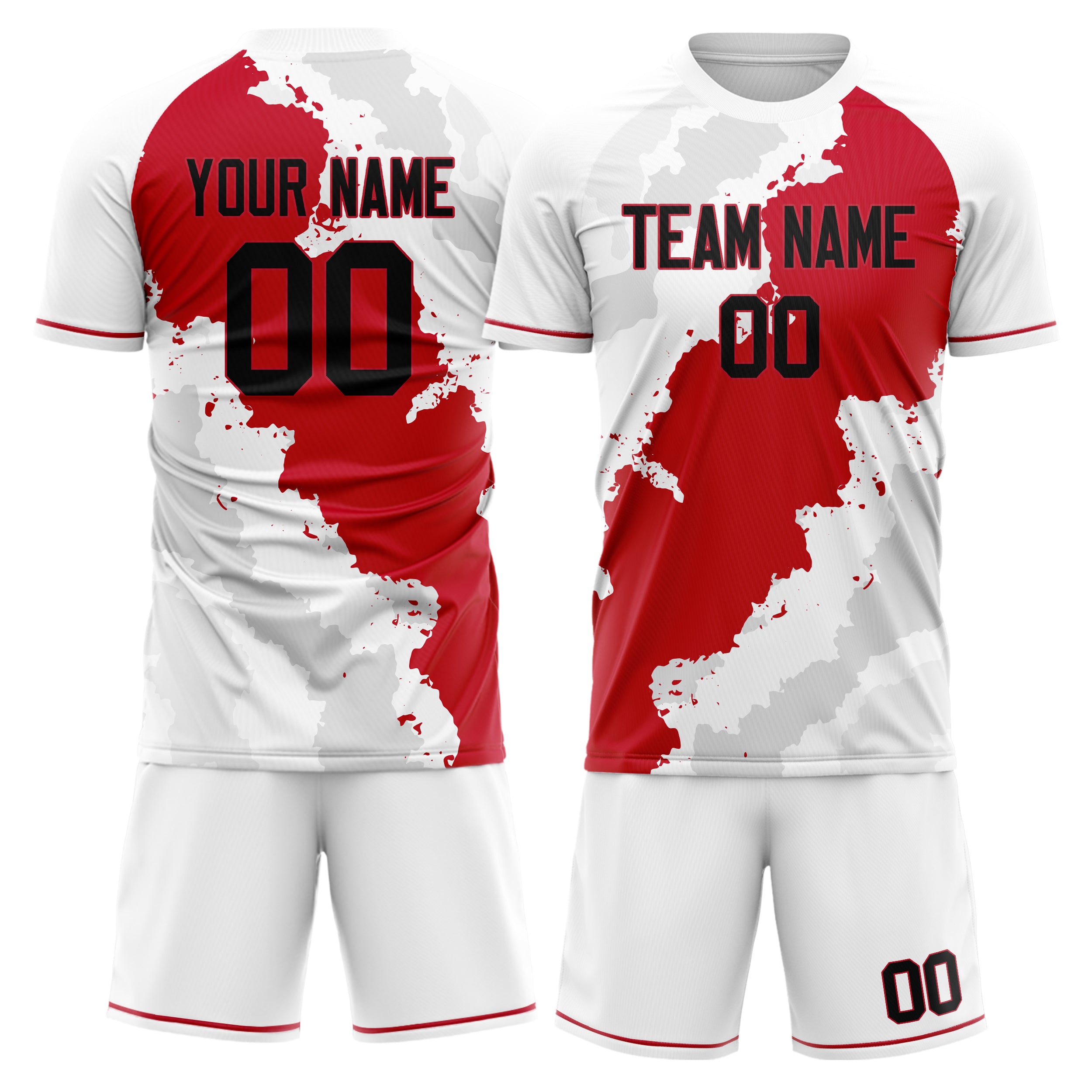 Custom White Red GeometricalPattern Soccer Jersey